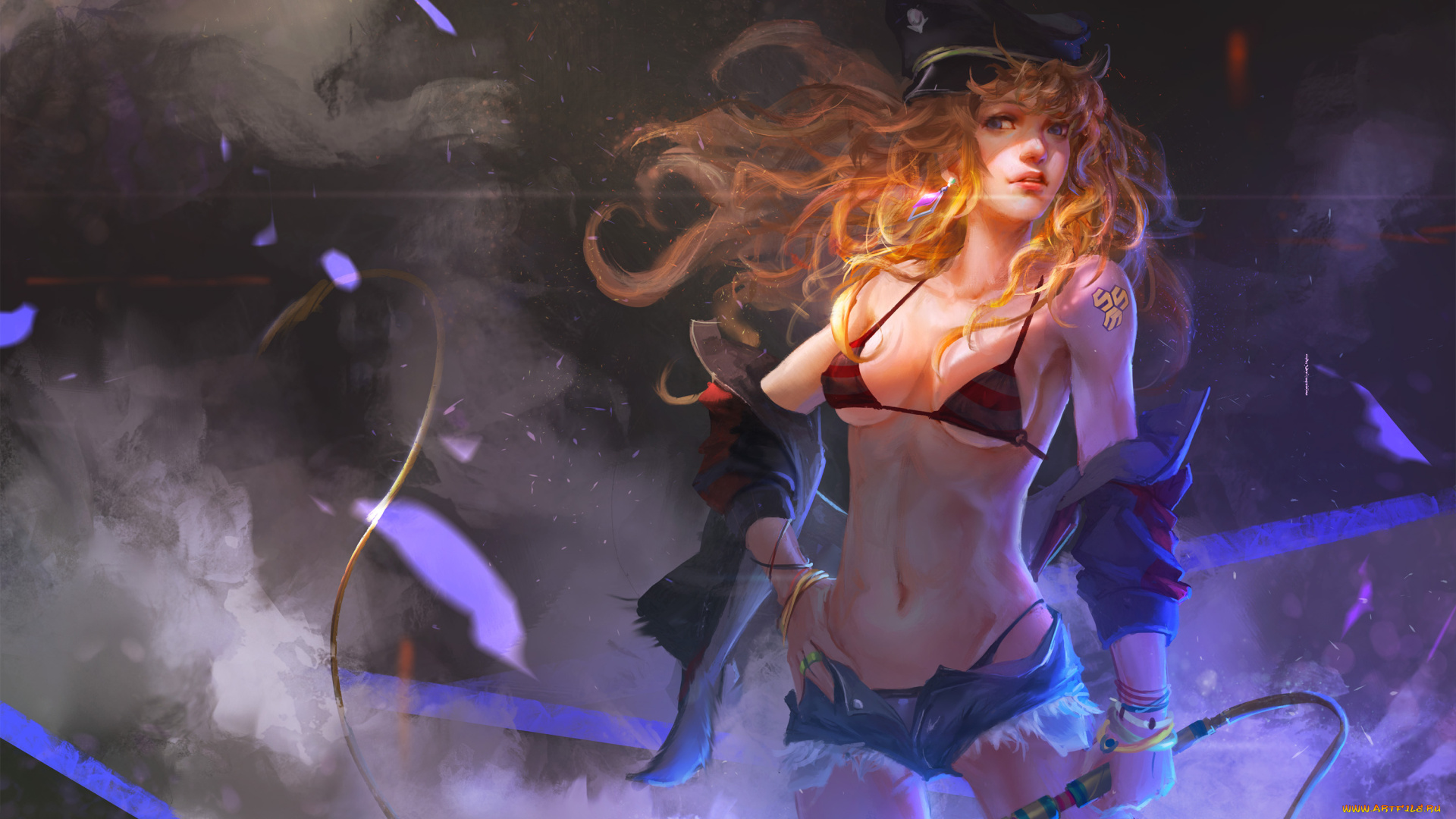 фэнтези, девушки, кнут, купальник, взгляд, фон, девушка