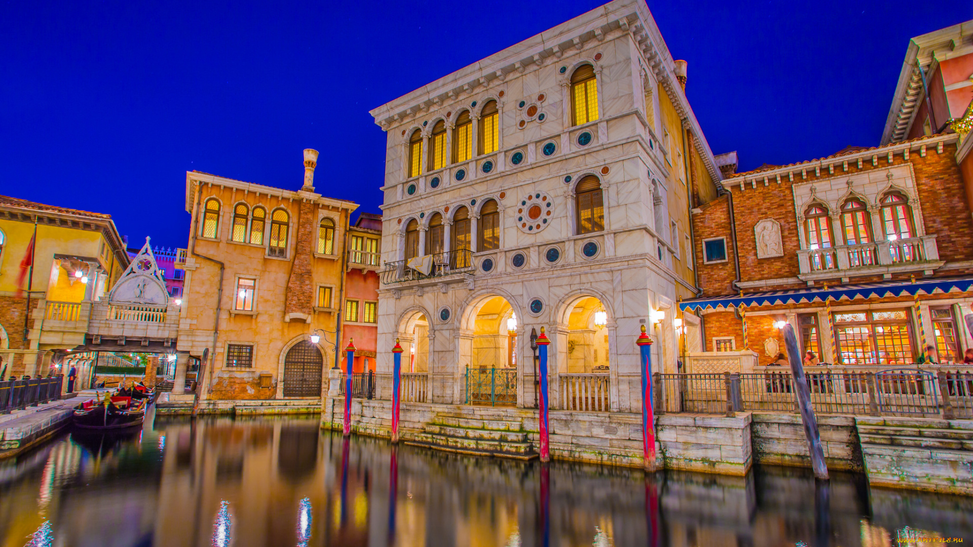 города, токио, , Япония, венеция, парк, развлечений, дома, токио, ураясу, огни, ночь, tokyo, disneysea