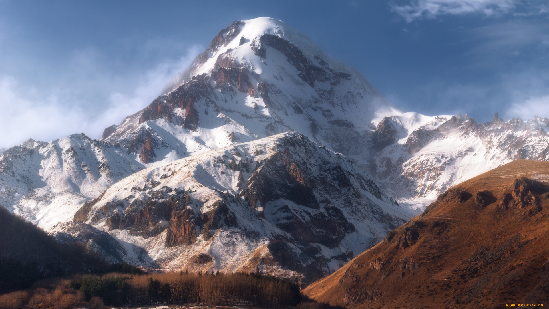 природа, горы, небо, снег, казбек, долина