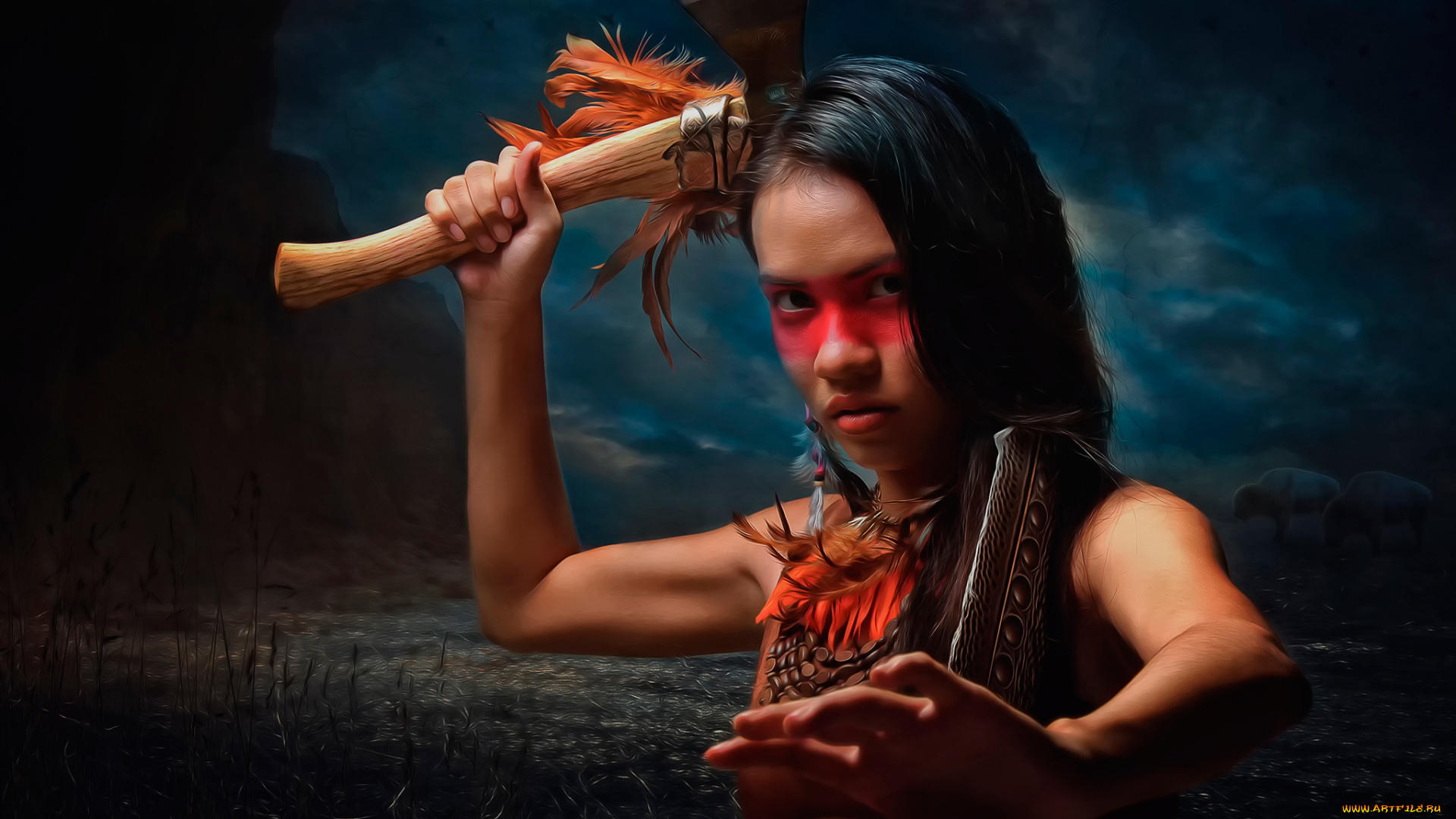 разное, компьютерный, дизайн, перья, индианка, девушка, дикий, запад, тропа, войны, томогавк