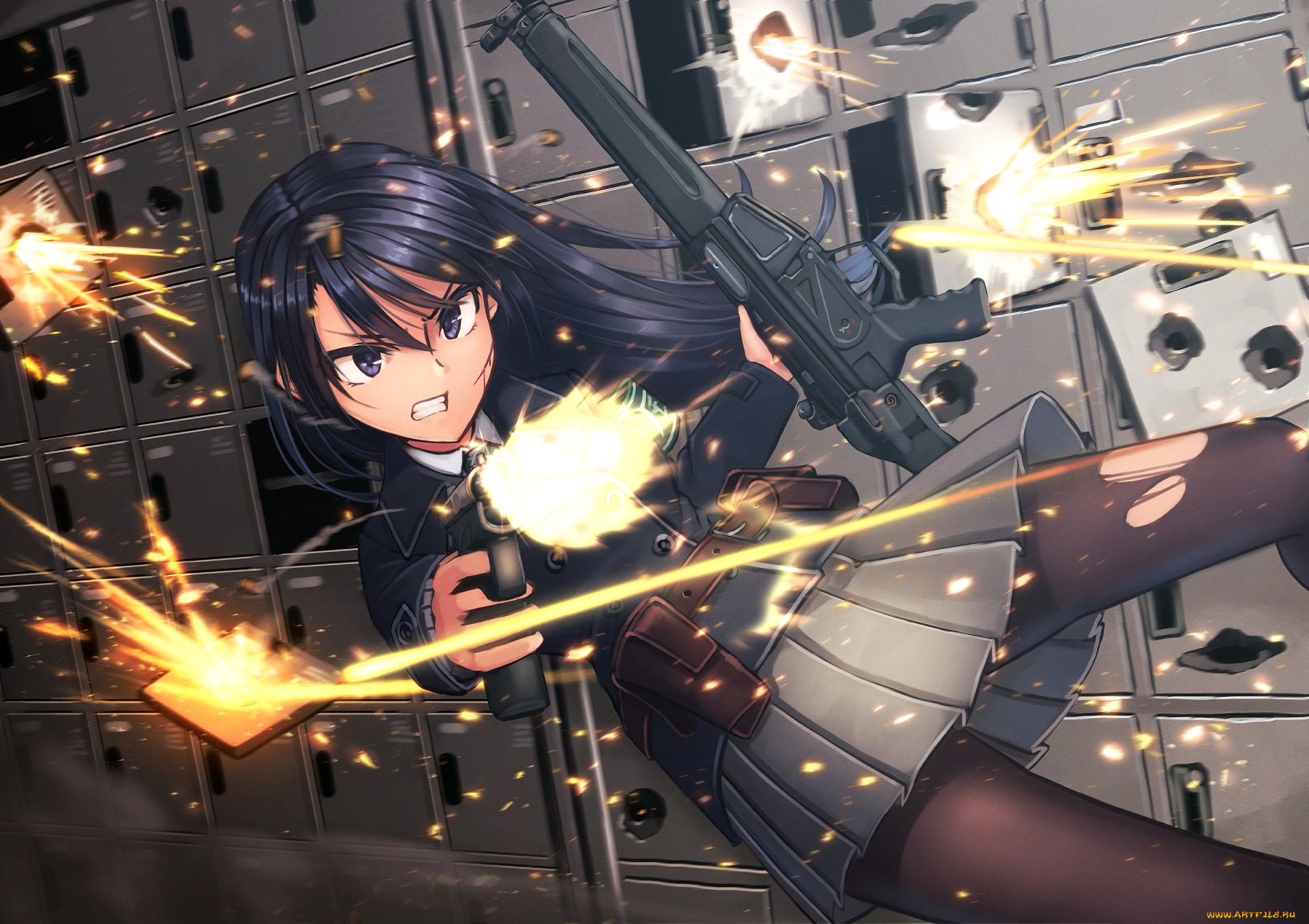 аниме, оружие, , техника, , технологии, взгляд, фон, девушка