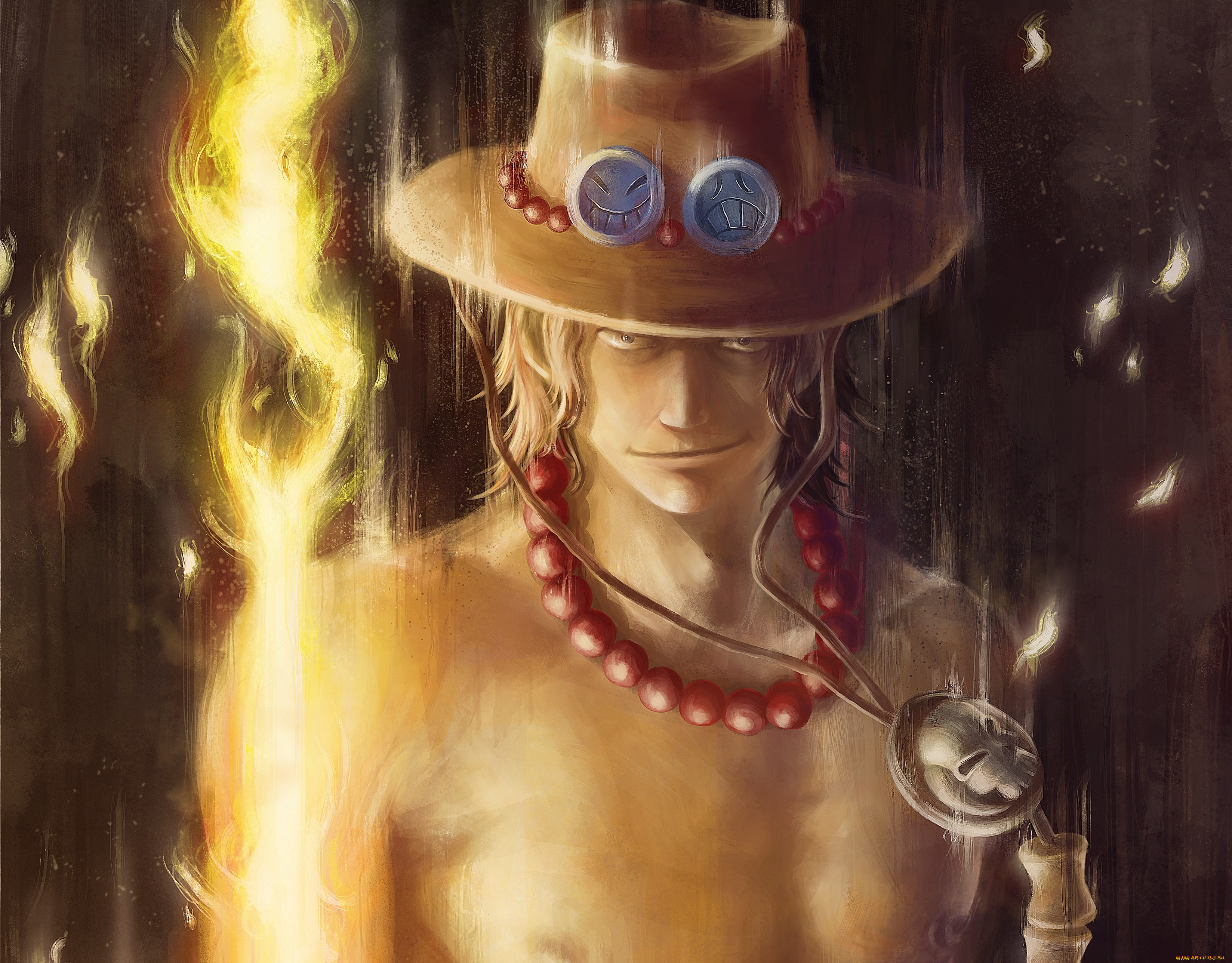 аниме, one, piece, парень, огонь