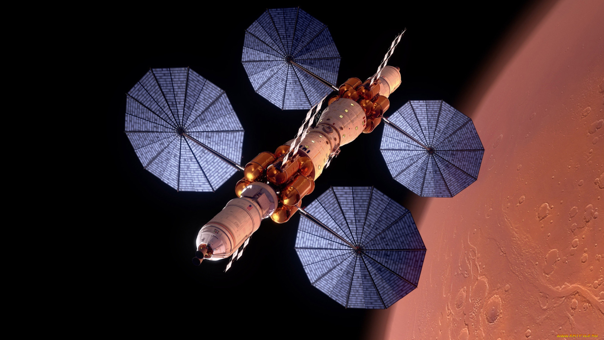 космос, космические, корабли, , космические, станции, космическая, станция, рядом, с, планетой, марс