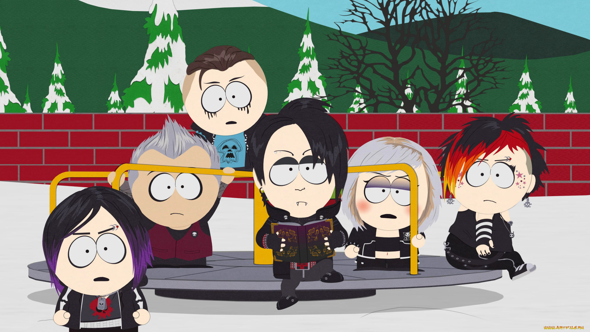 мультфильмы, south, park, южный, парк, гора, стена, карусель, человечки, эмо