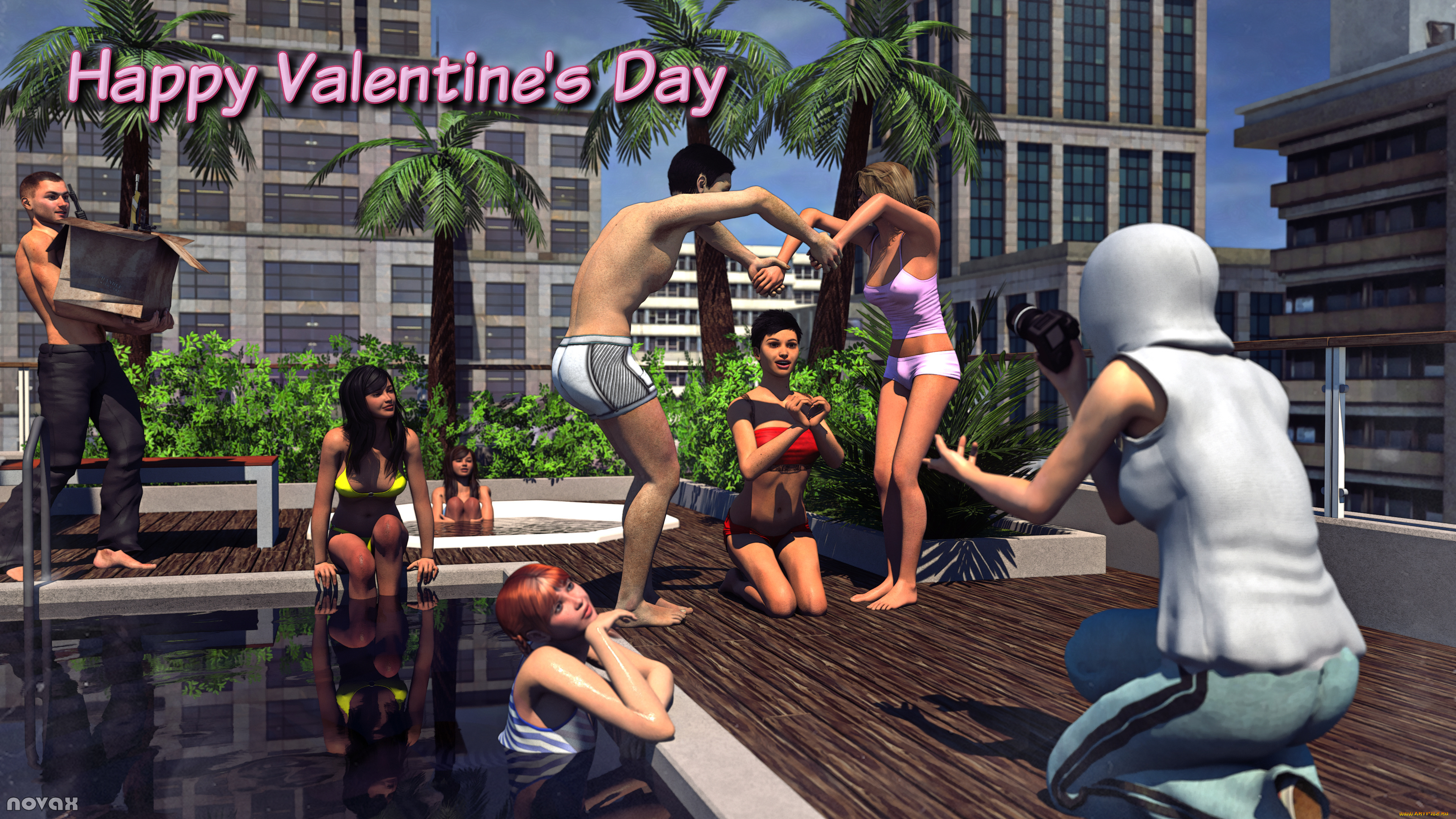 3д, графика, праздники, , holidays, фон, взгляд, девушки, бассейн