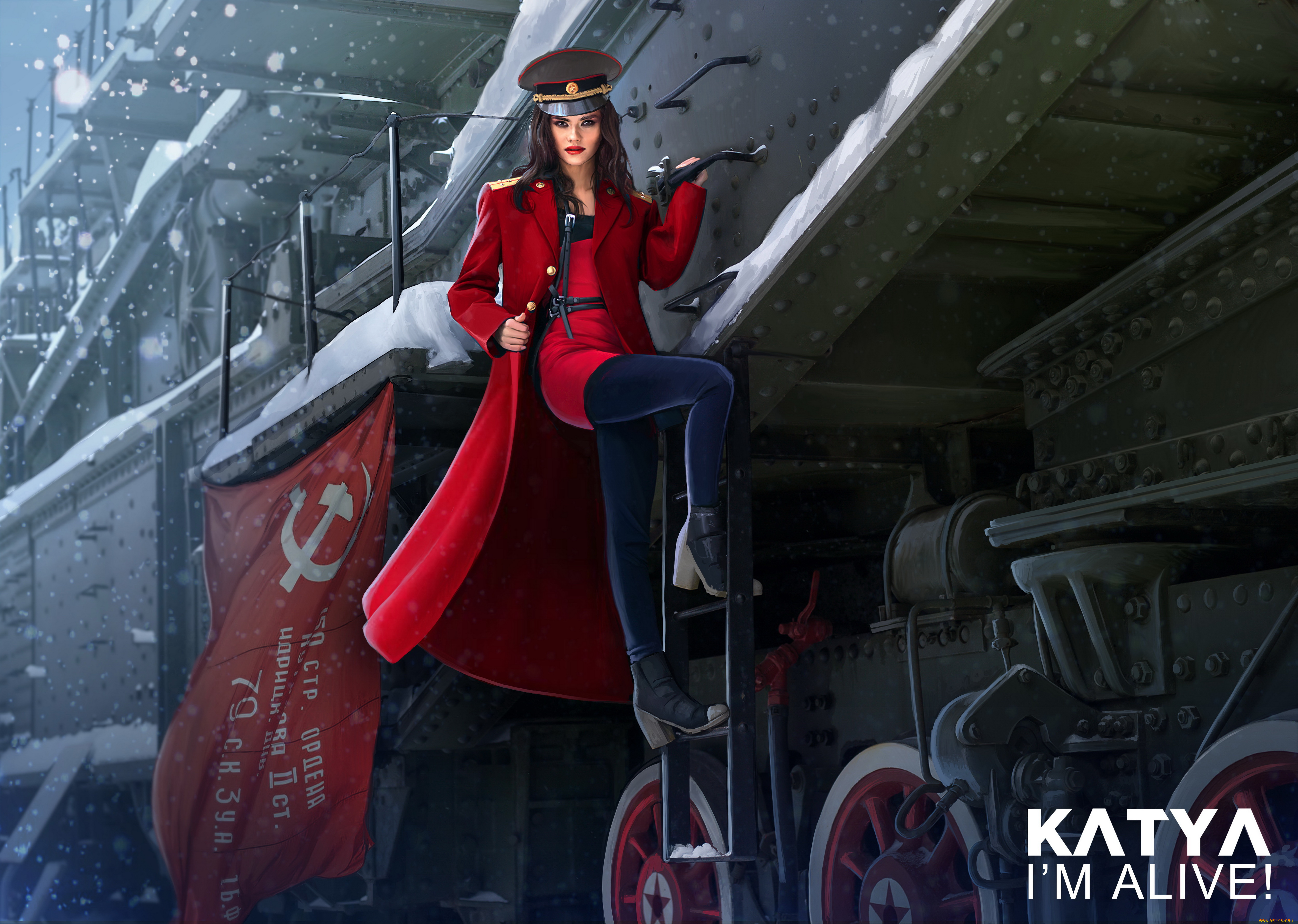 рисованное, люди, флаг, пальто, взгляд, девушка, фон