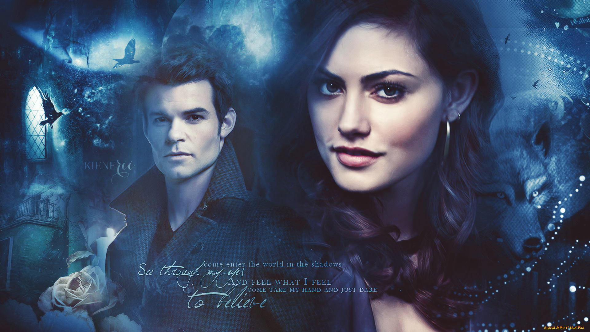 кино, фильмы, the, originals, , сериал, девушка, мужчина, фон, взгляд, улыбка