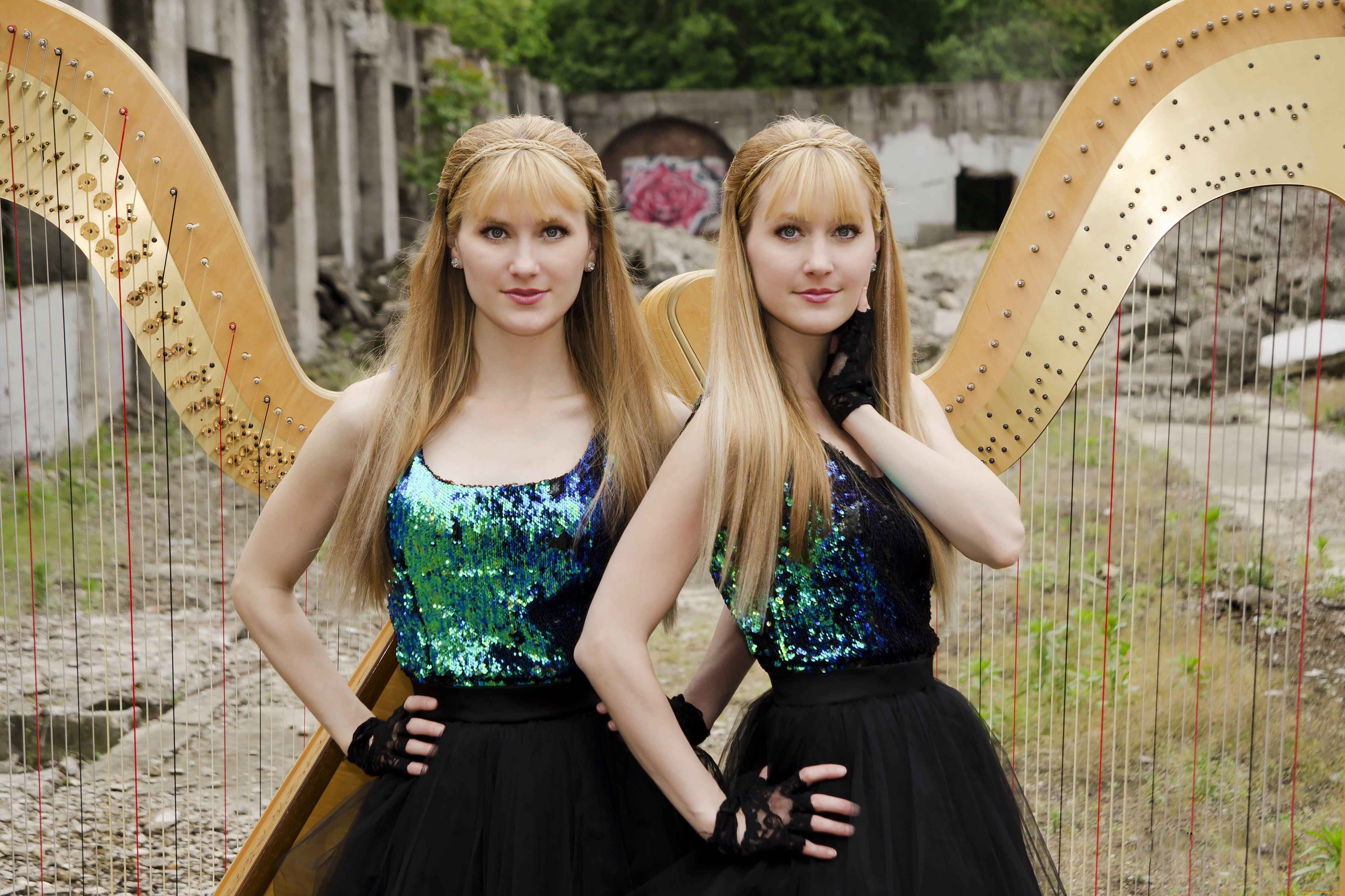 девушка, музыка, harp, twins, модель