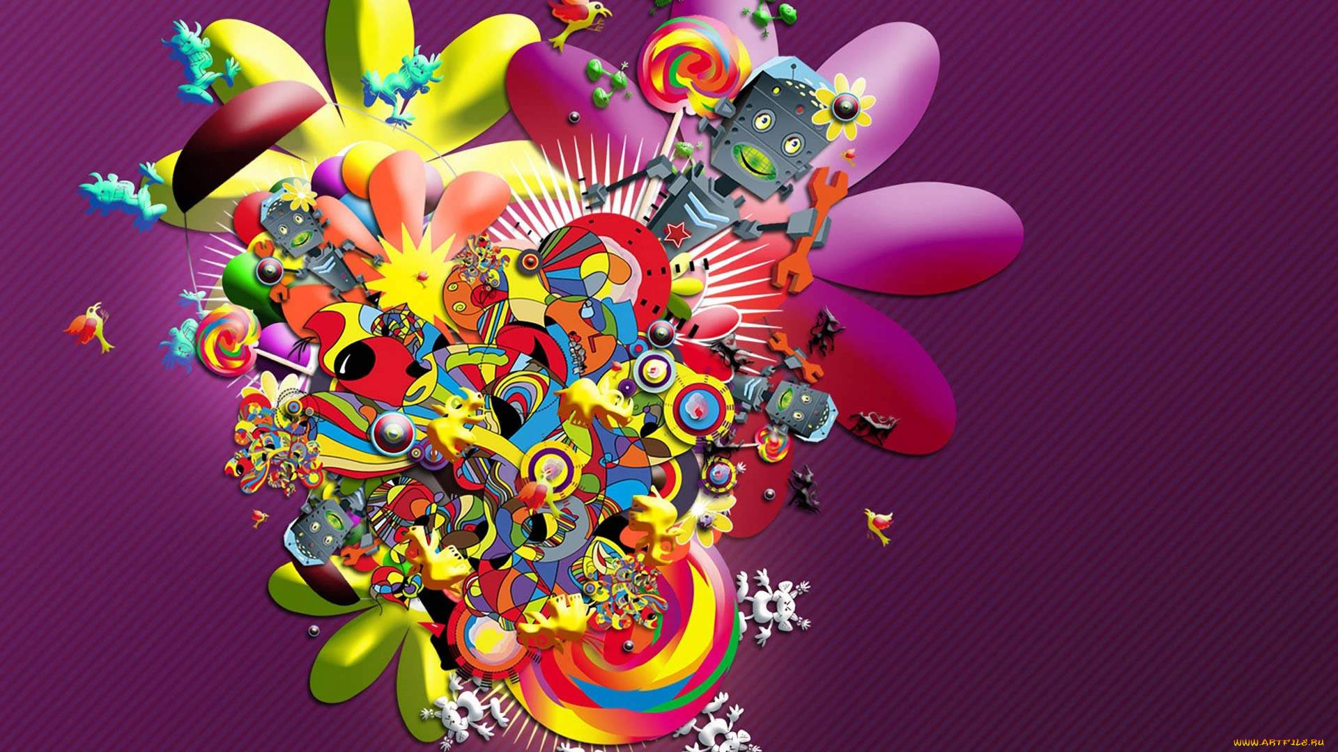 векторная, графика, другое, , other, роботы, леденцы, черти, птички