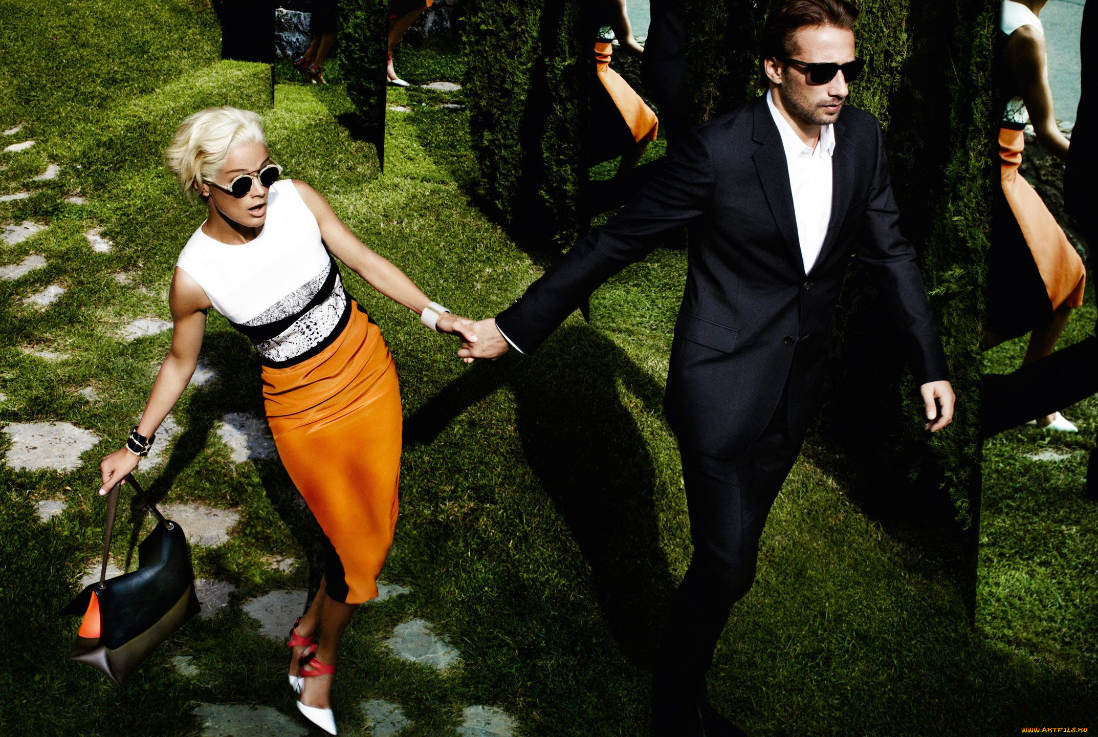 разное, знаменитости, carolyn, murphy, matthias, schoenaerts, зеркала, лужайка, сумка, очки