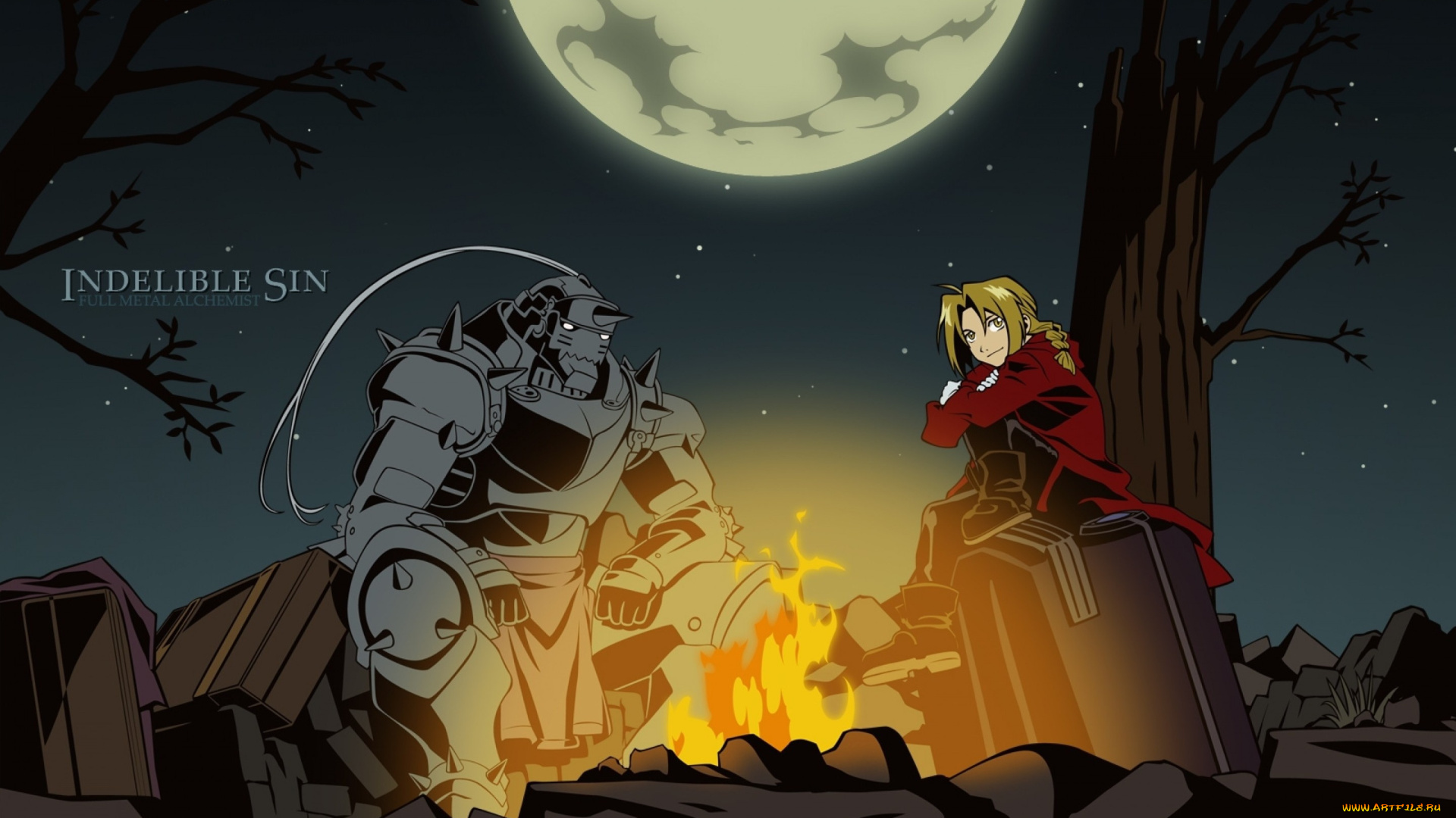 аниме, fullmetal, alchemist, парень, костер, киборг