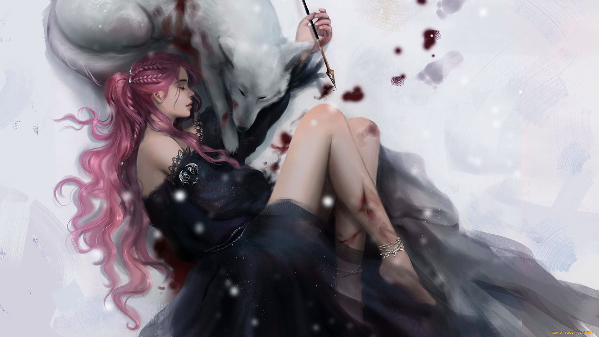 фэнтези, девушки, девушка, фон, волк, сон