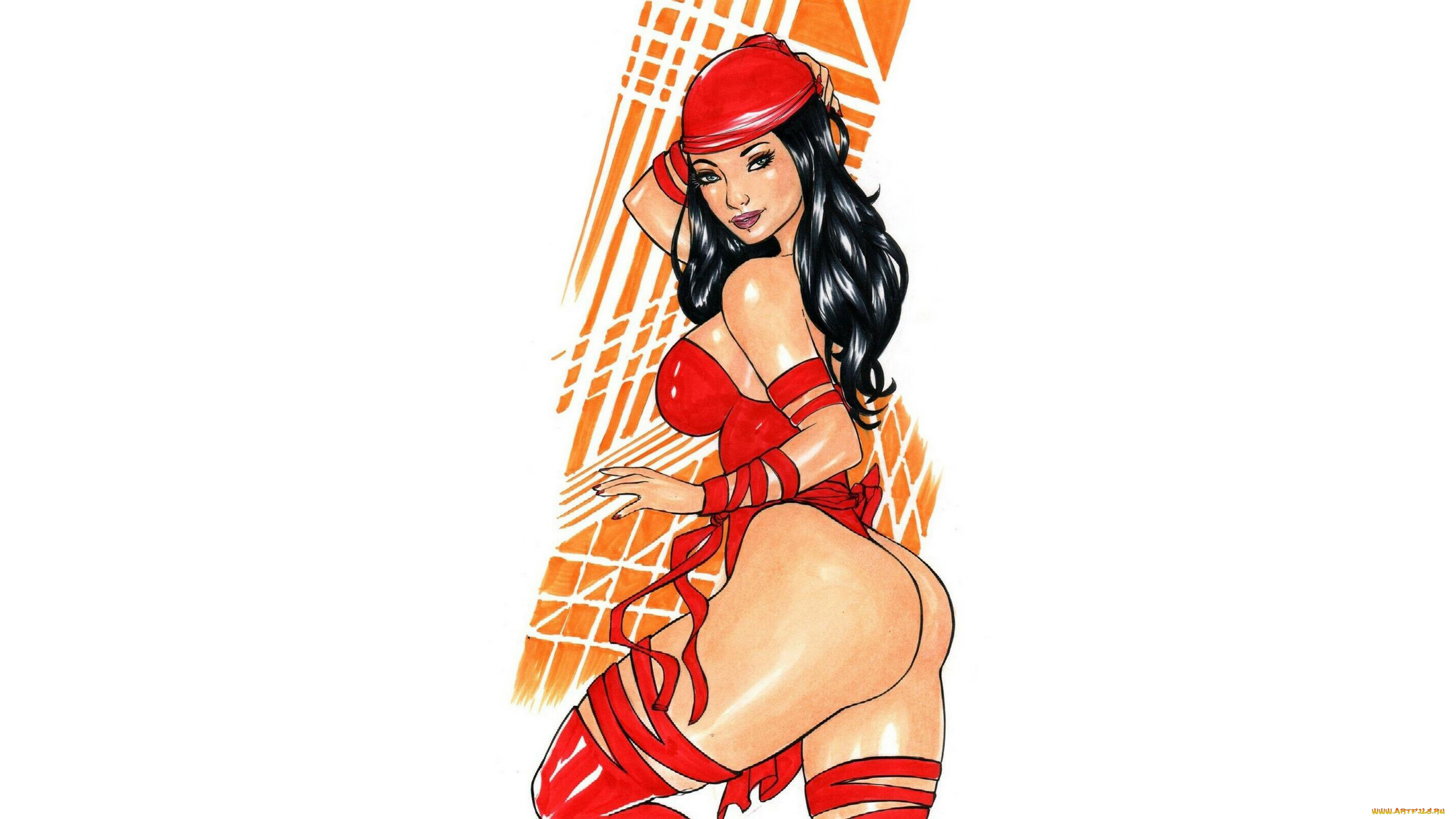 рисованное, комиксы, девушка, фон, взгляд, униформа, бандана