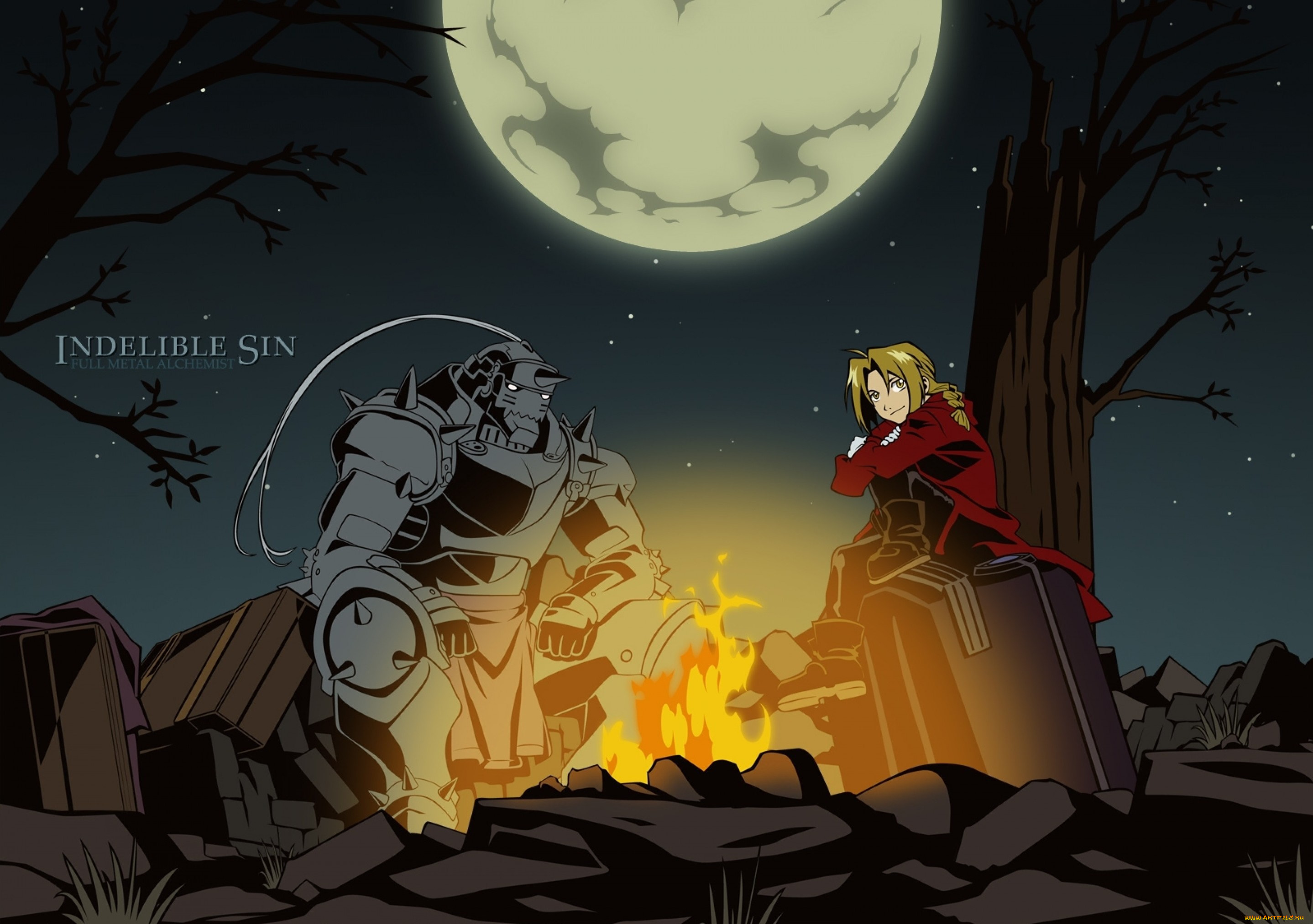 аниме, fullmetal, alchemist, парень, костер, киборг