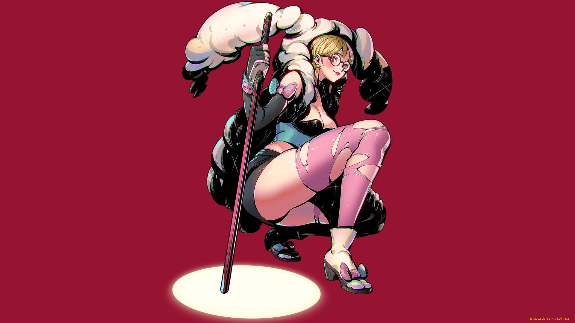 аниме, unknown, , другое, , девушка, очки, меч