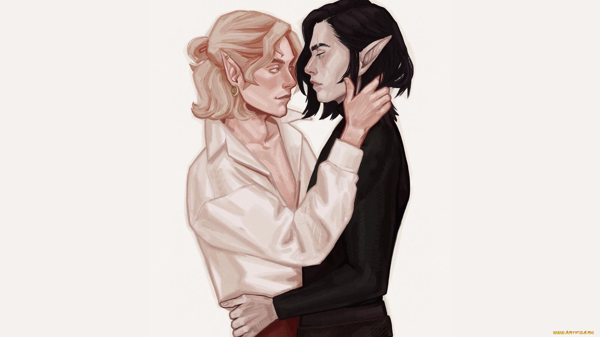 аниме, животные, , существа, парни, эльфы, объятия