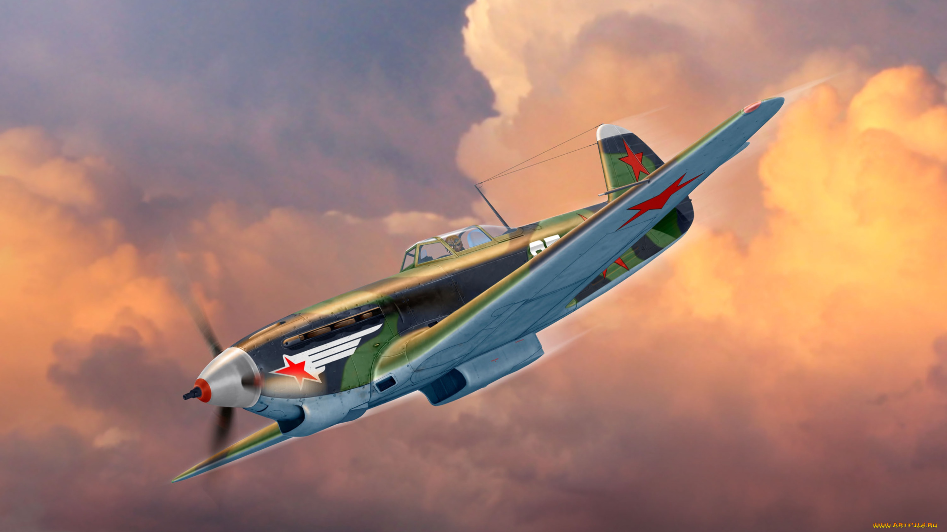 авиация, 3д, рисованые, v-graphic, истребитель, ссср, як-9т, ввс, ркка, боевой, самолёт