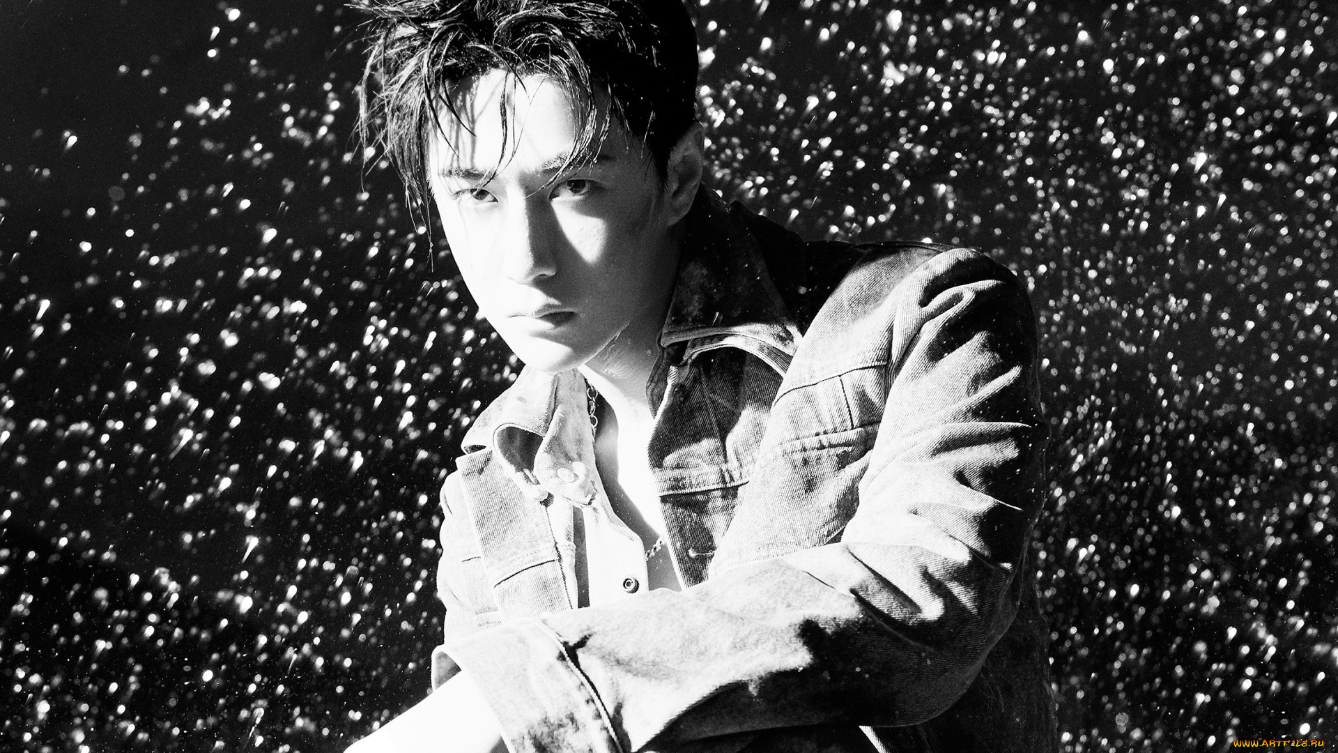 мужчины, wang, yi, bo, куртка, грязь, капли