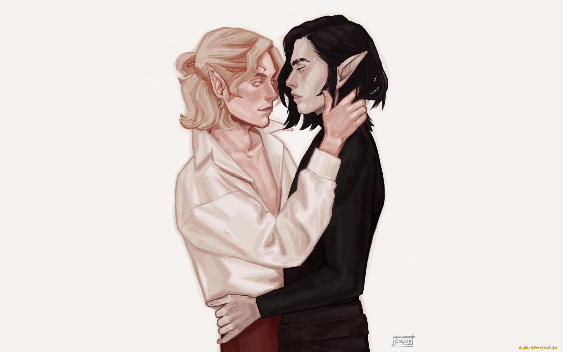 аниме, животные, , существа, парни, эльфы, объятия