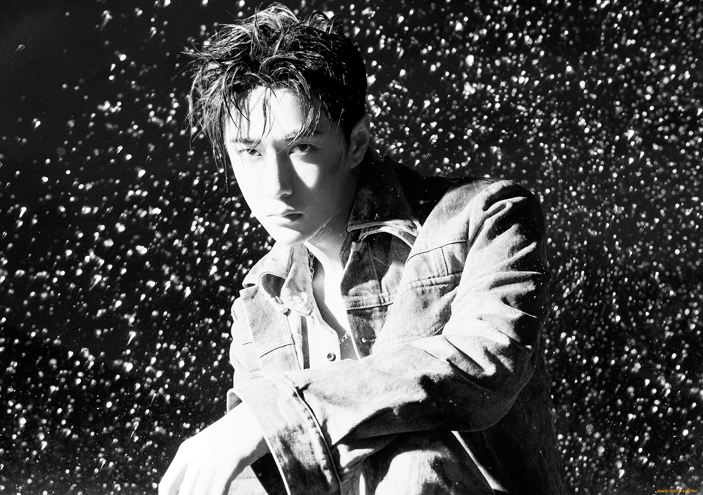 мужчины, wang, yi, bo, куртка, грязь, капли