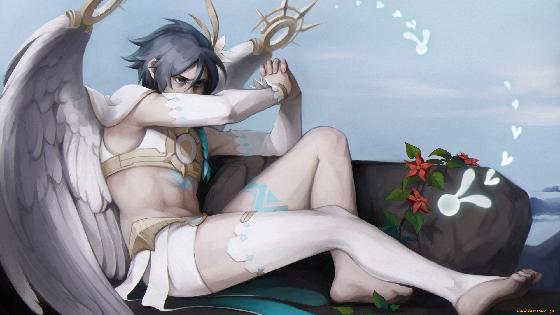 аниме, genshin, impact, ангел, камень