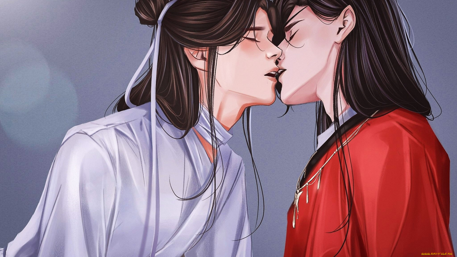 аниме, tian, guan, ci, fu, се, лянь, хуа, чэн, поцелуй