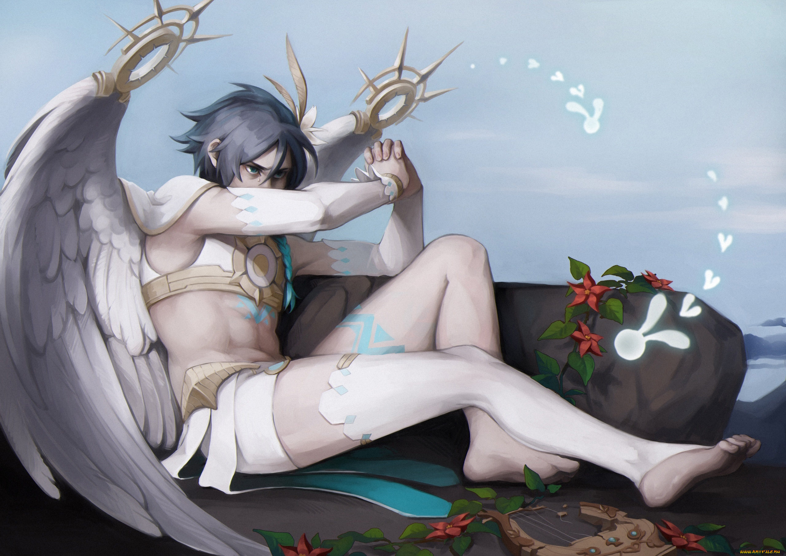 аниме, genshin, impact, ангел, камень