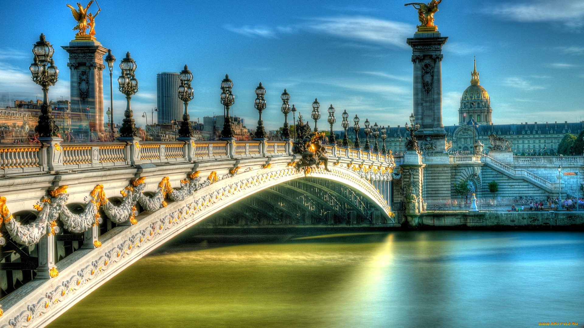 города, париж, , франция, мост, небо, река