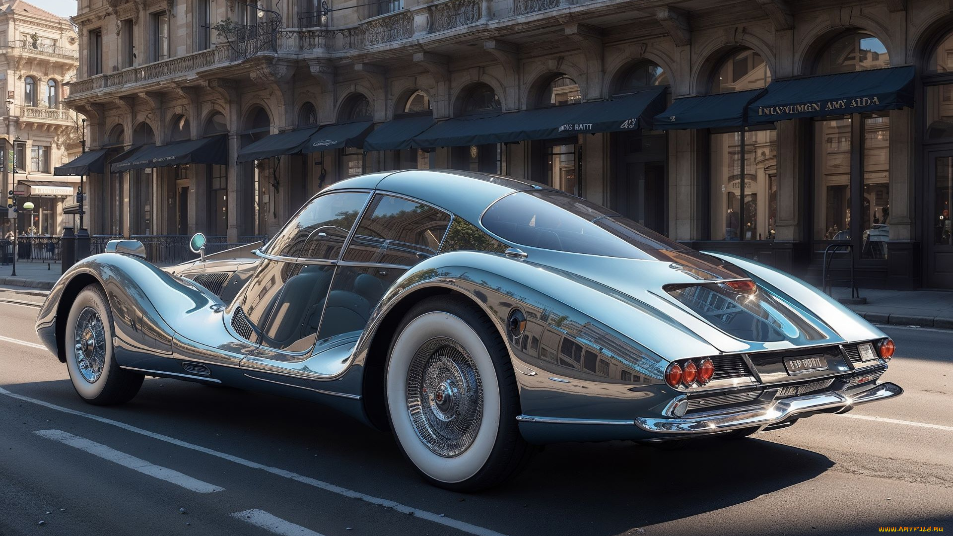 спорткар, автомобили, 3д, ретро, спортивный, красивый, на, улице