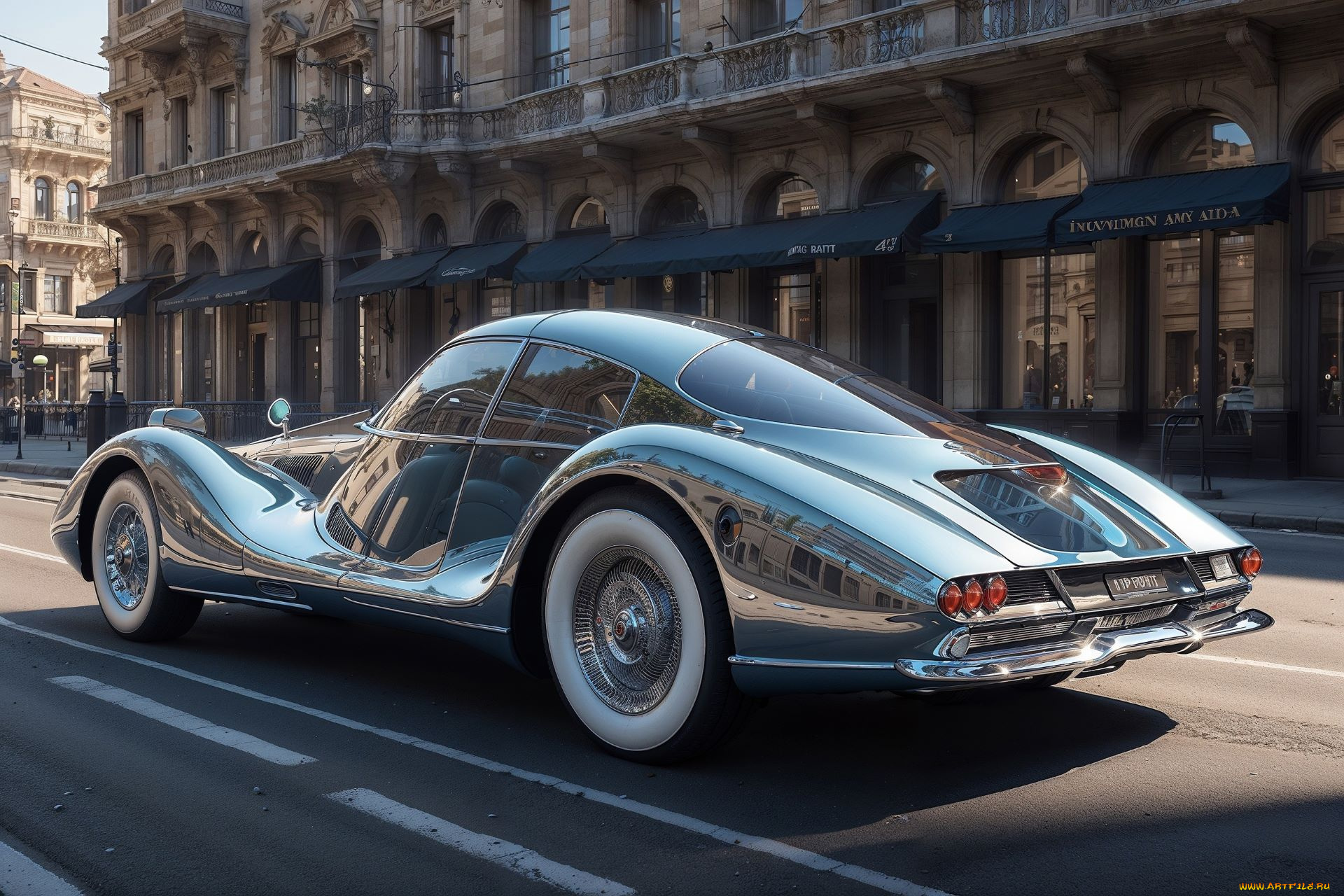 спорткар, автомобили, 3д, ретро, спортивный, красивый, на, улице