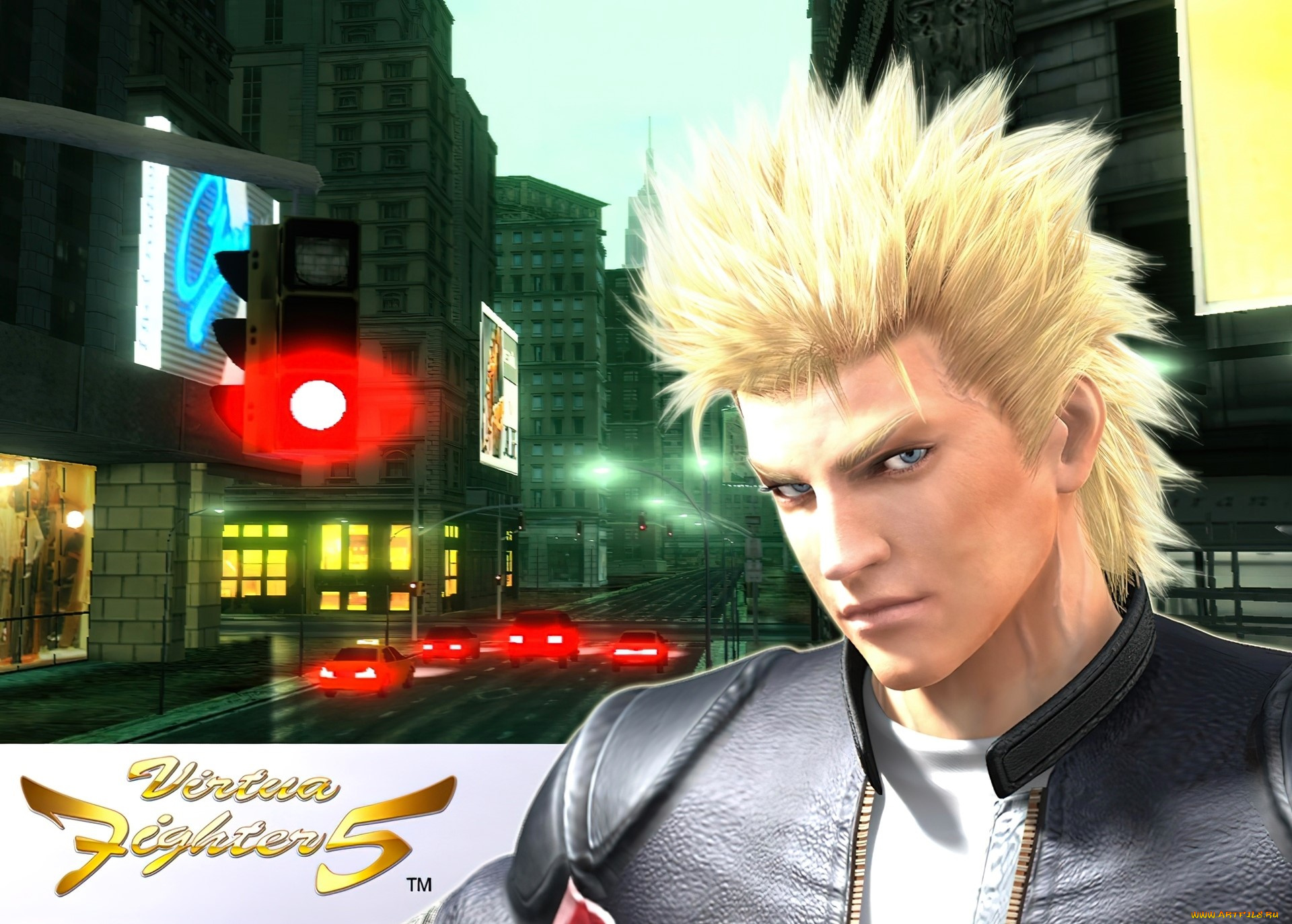 видео, игры, virtua, fighter, 5, парень, блондин, лицо, куртка, город, улица, машины