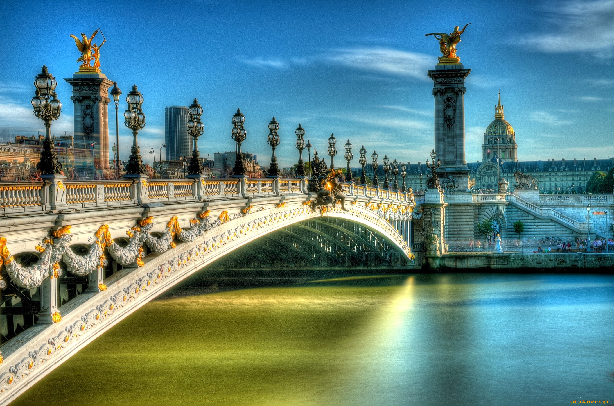 города, париж, , франция, мост, небо, река