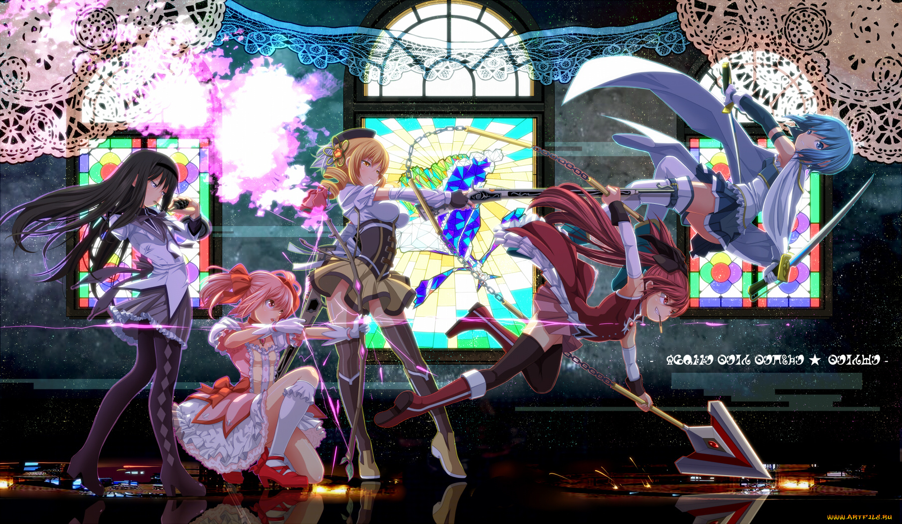 аниме, mahou, shoujo, madoka, magika, miki, sayaka, tomoe, mami, akemi, homura, kaname, sakura, kyouko, magica