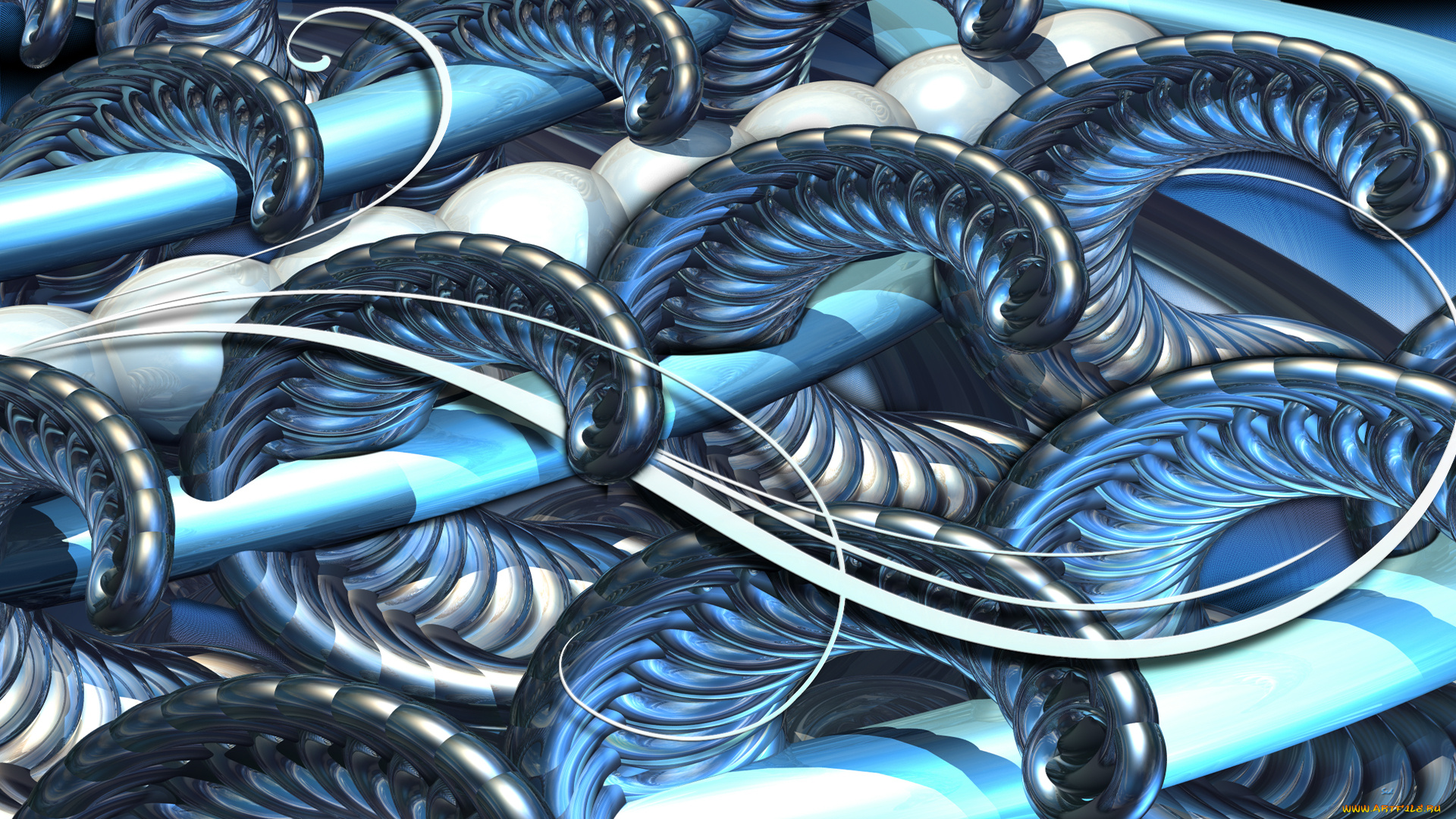 3д, графика, fractal, фракталы, фон, линии, синий