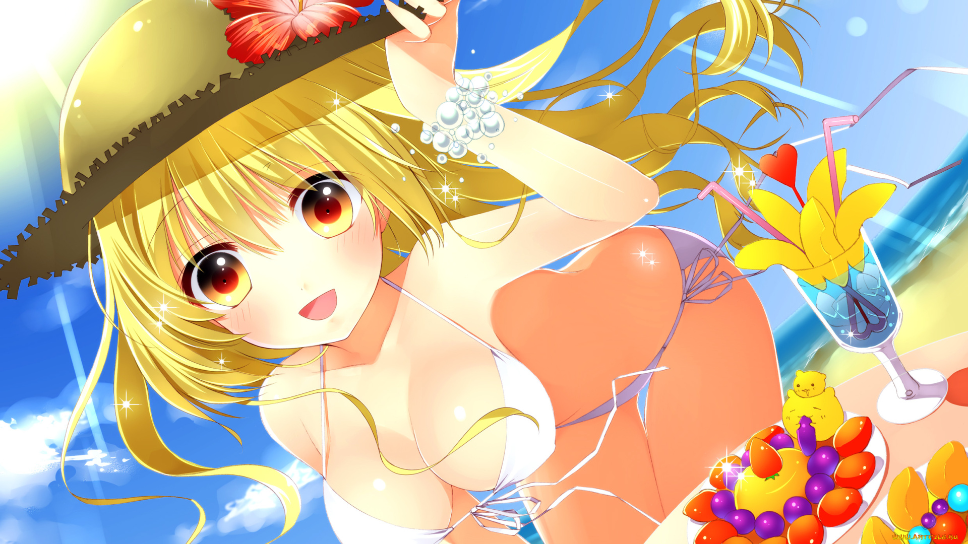 аниме, *unknown, другое, девушка, бикини, море, пляж