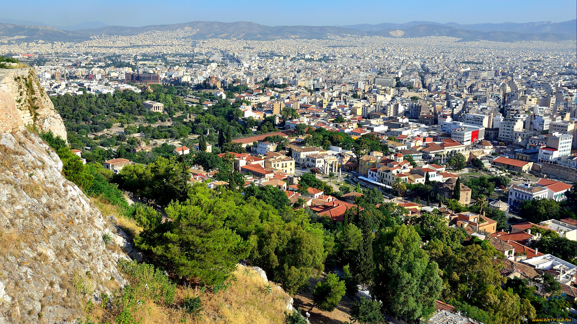 города, афины, греция, панорама, здания