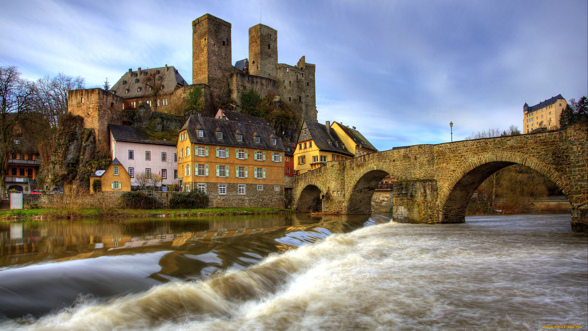 города, мосты, здания, дома, башни, мост, река, поток