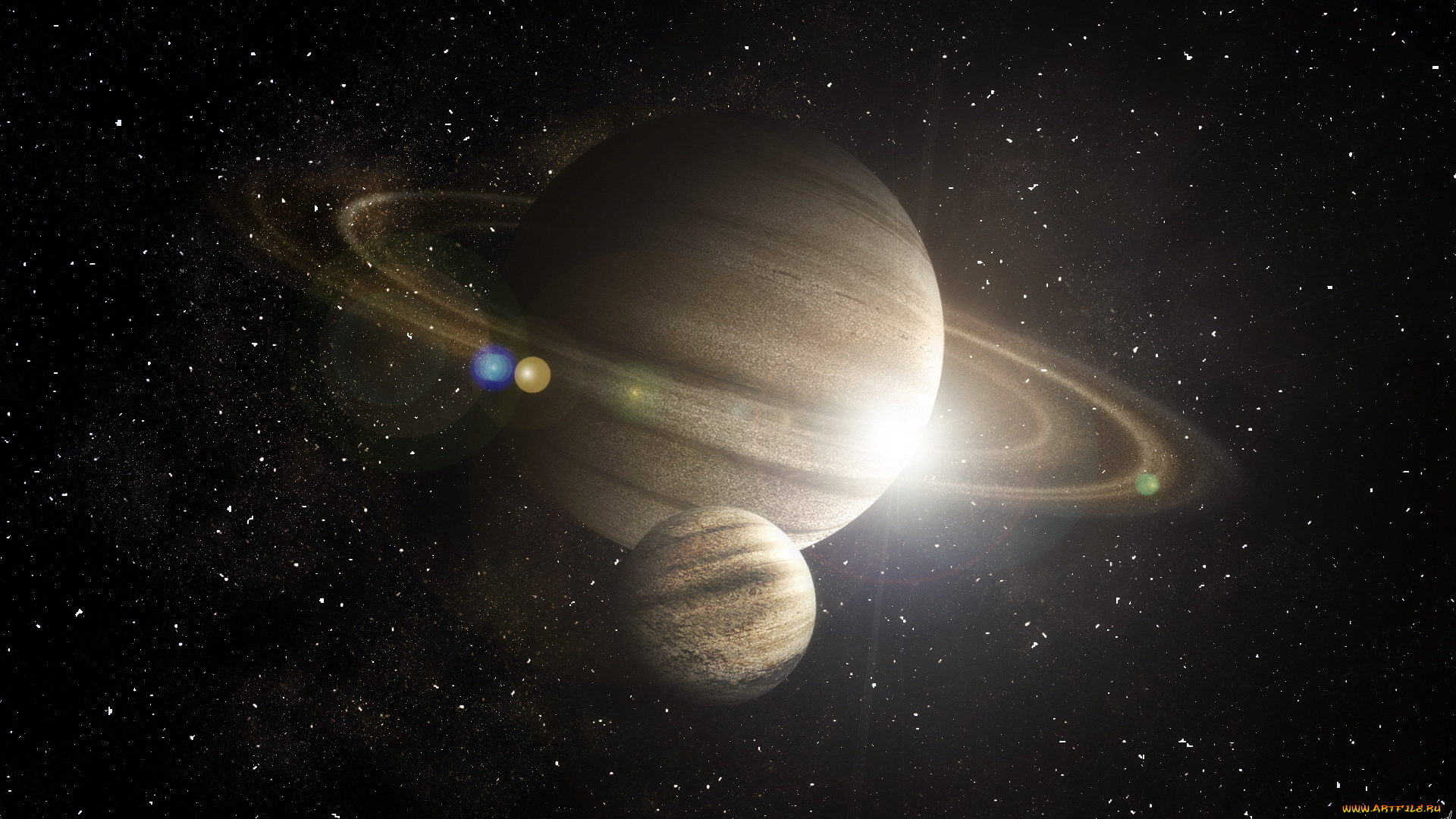 космос, арт, кольца, планеты