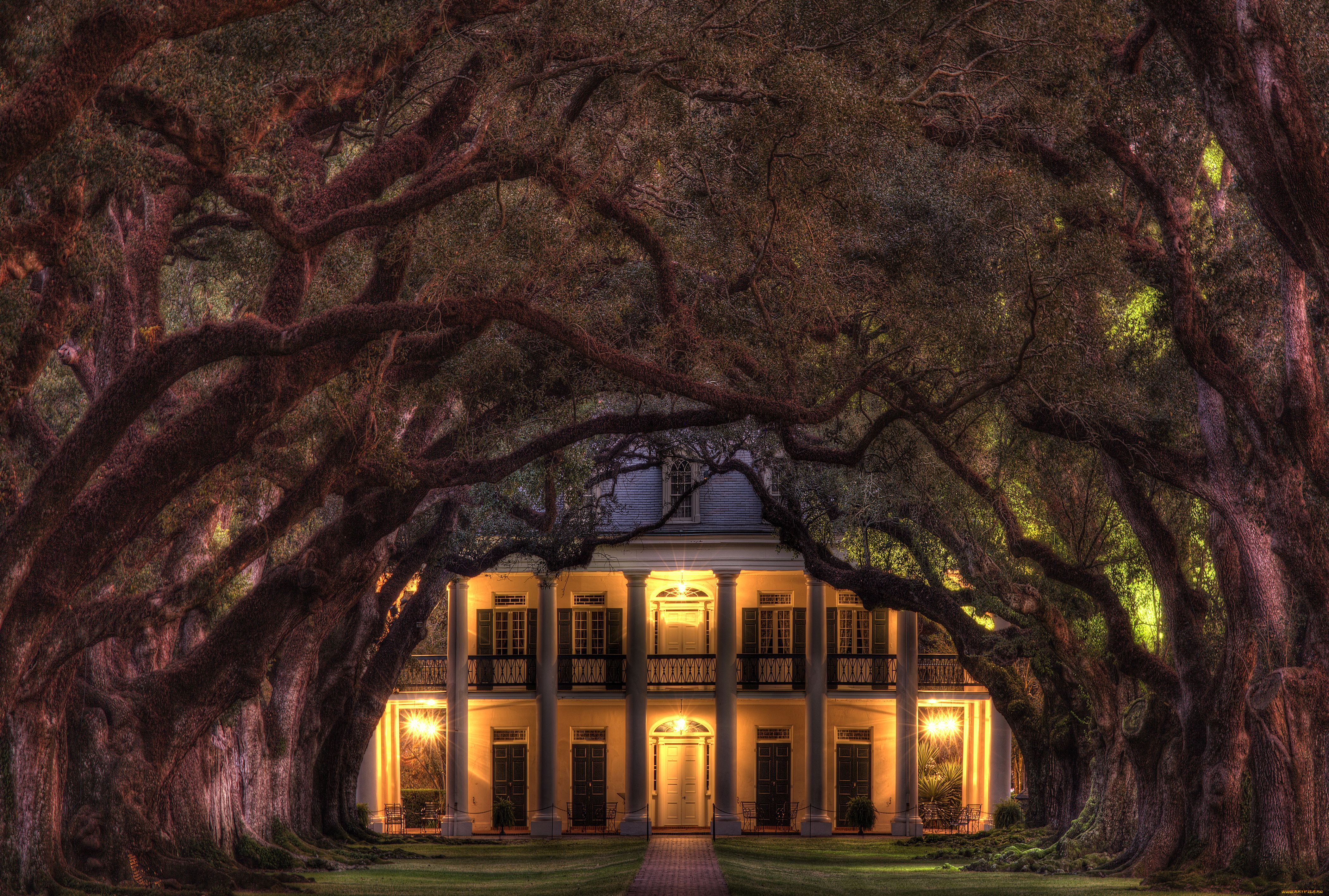 поместье, луизианне, сша, города, здания, дома, дубовая, аллея, усадьба