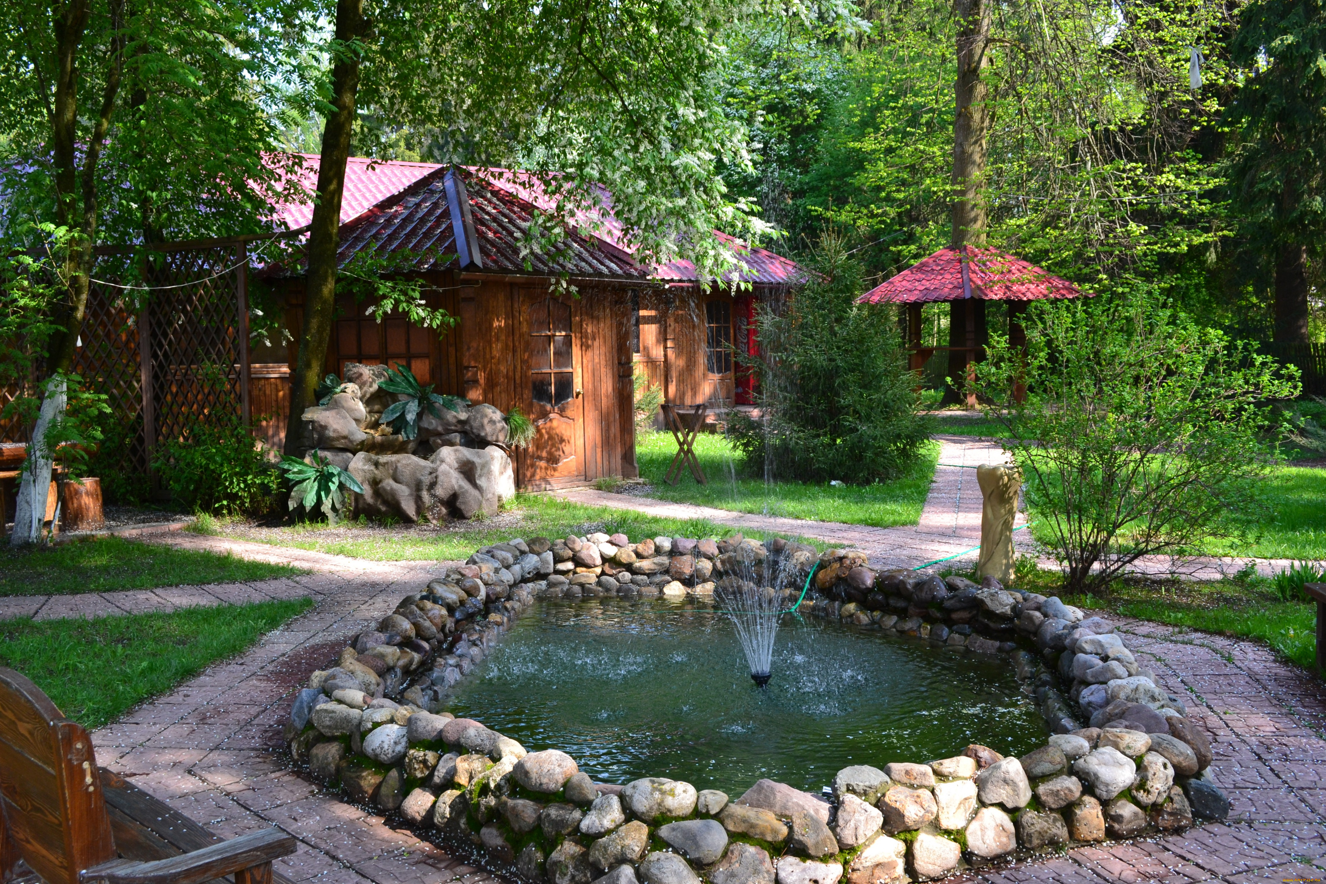 города, фонтаны, фонтанчик, летнее, кафе