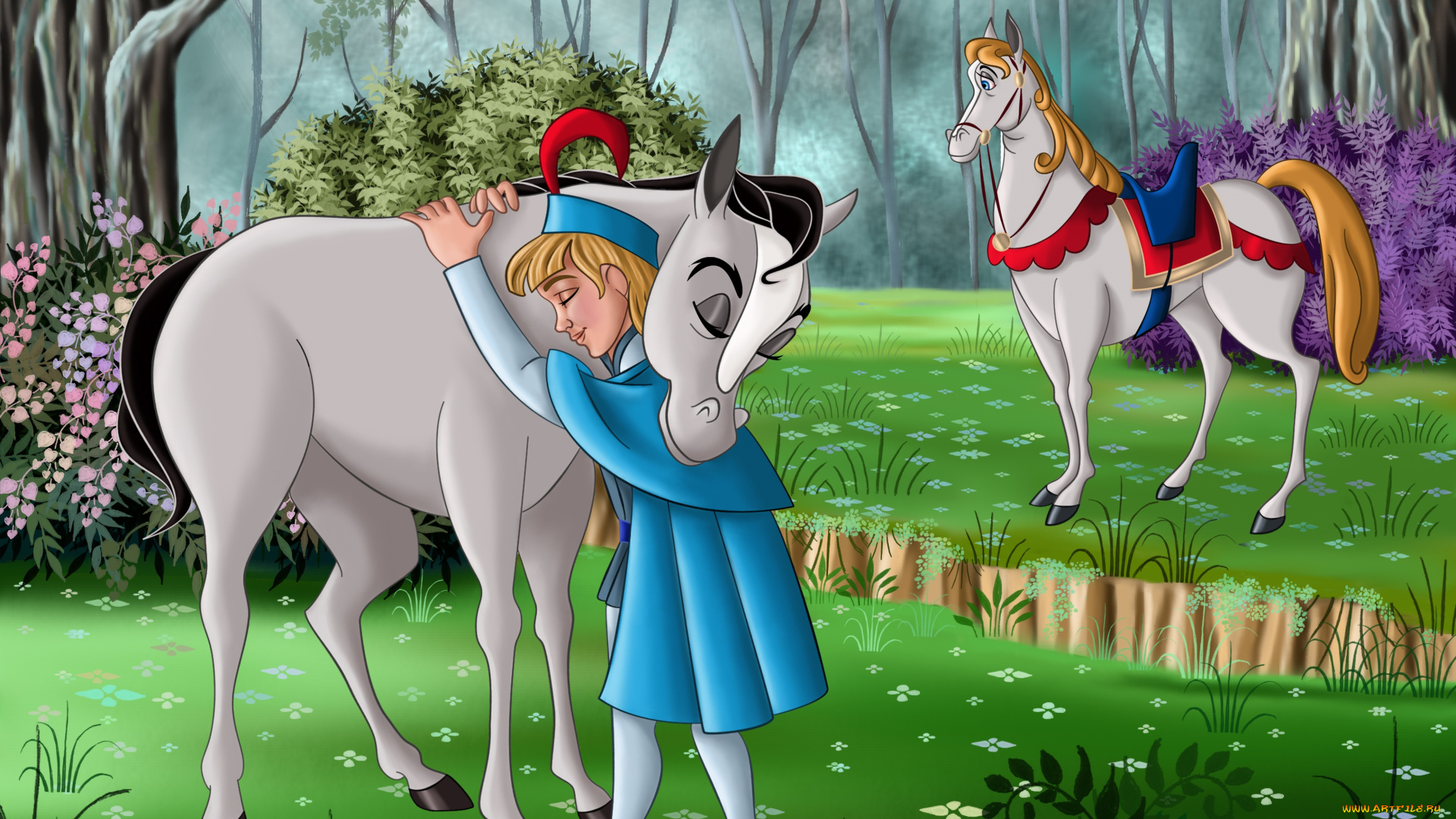 мультфильмы, sleeping, beauty, девушка, лошади