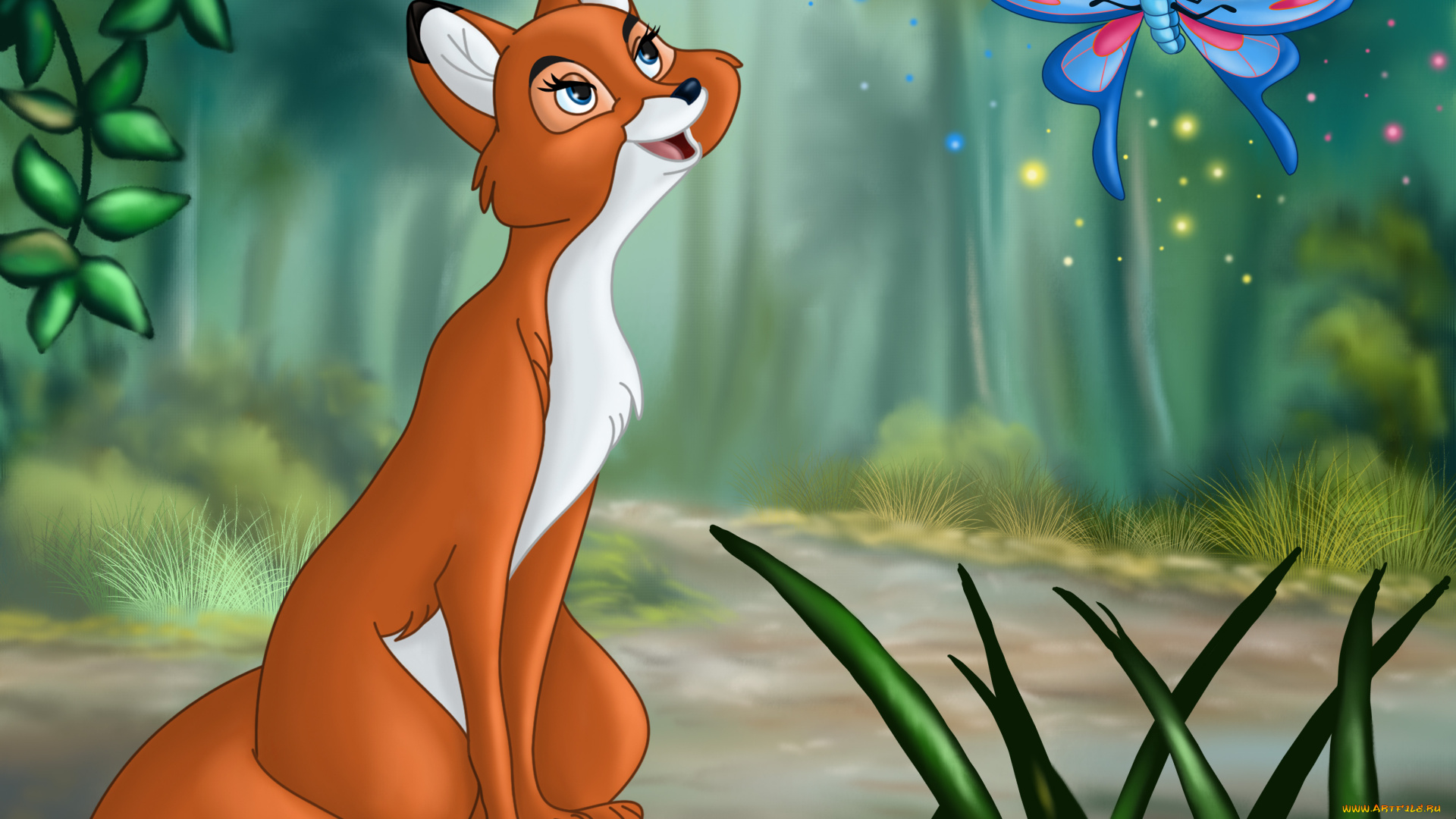 мультфильмы, the, fox, and, hound, бабочка, лиса