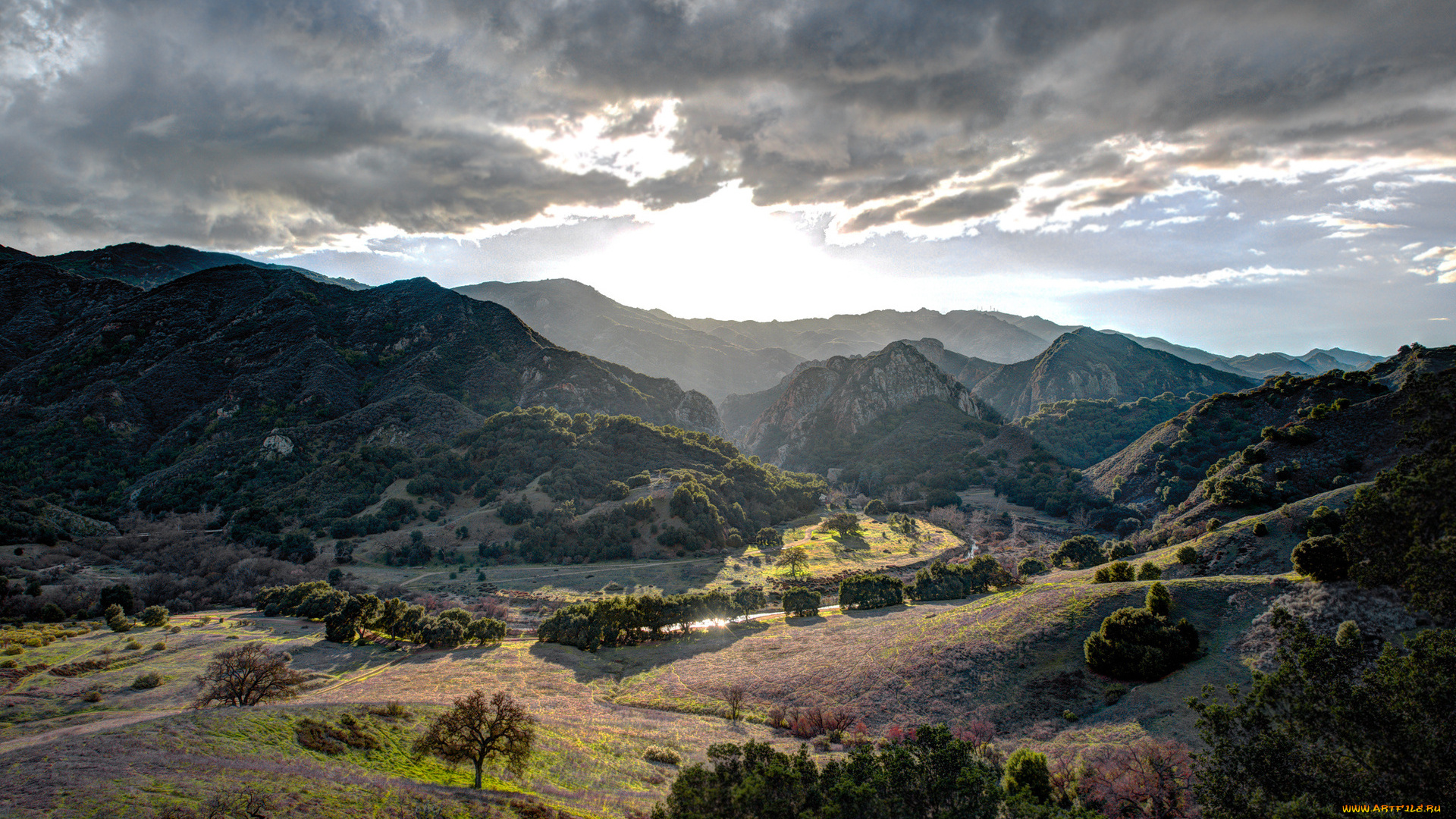 природа, горы, леса, речка, долина