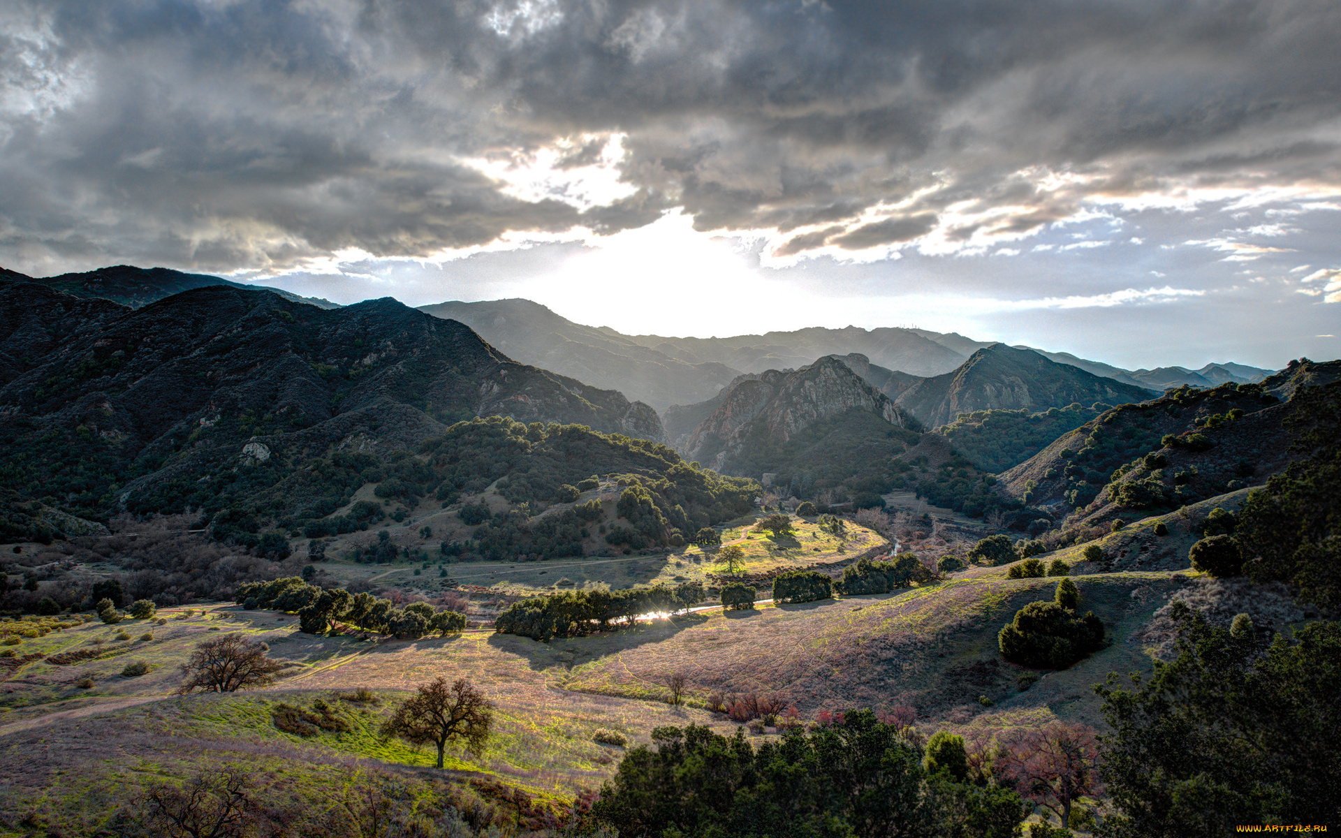 природа, горы, леса, речка, долина