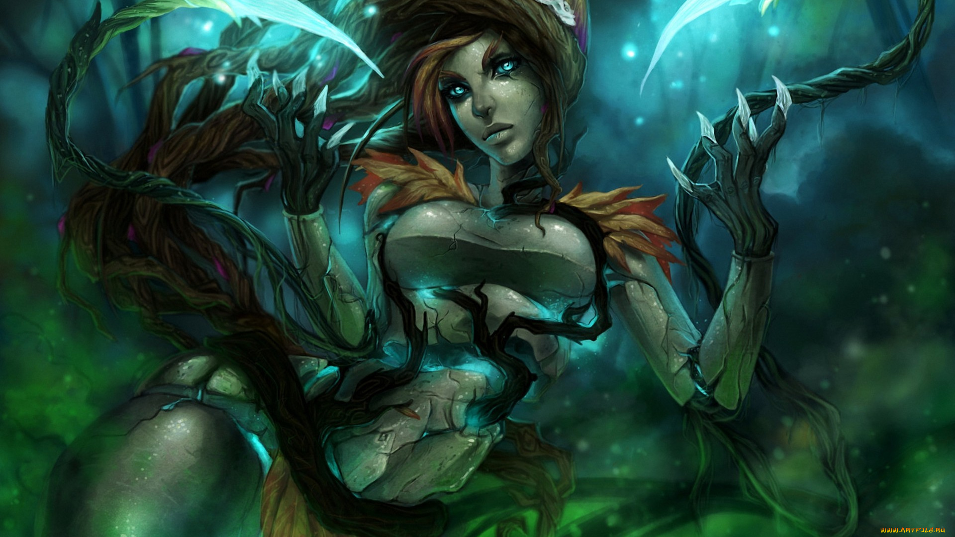 видео, игры, league, of, legends, арт, zyra, league, of, legends, когти, растения, девушка