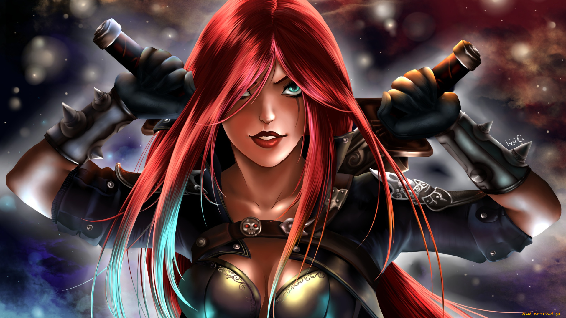 видео, игры, league, of, legends, девушка, шатенка, взгляд, art, league, of, legends, ol, katarina