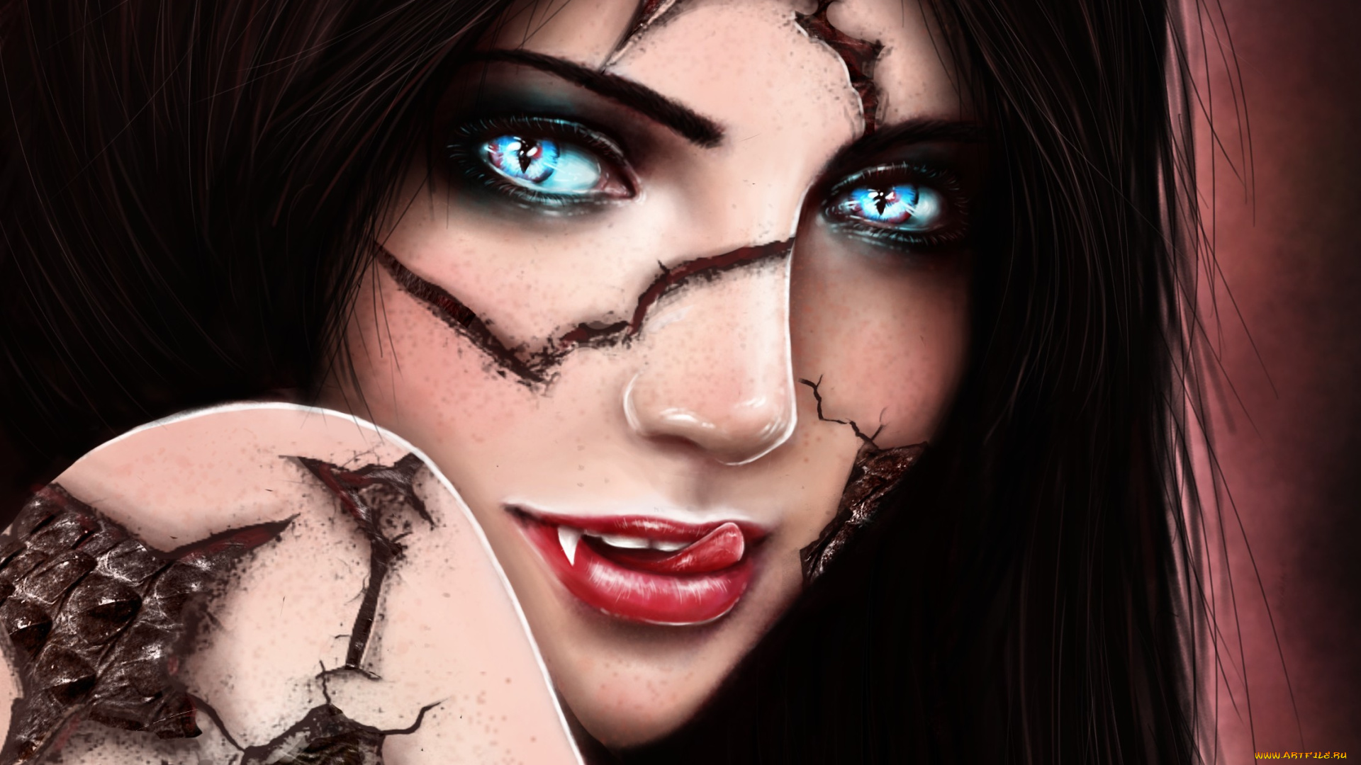 видео, игры, league, of, legends, улыбка, league, of, legends, cassiopeia, лицо, трещины, девушка, клыки, чешуя, язык