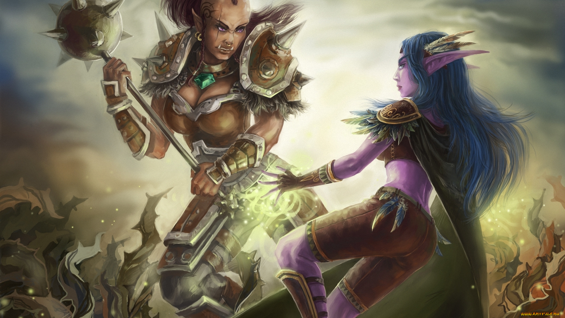 видео, игры, world, of, warcraft, девушки, эльфийка, битва