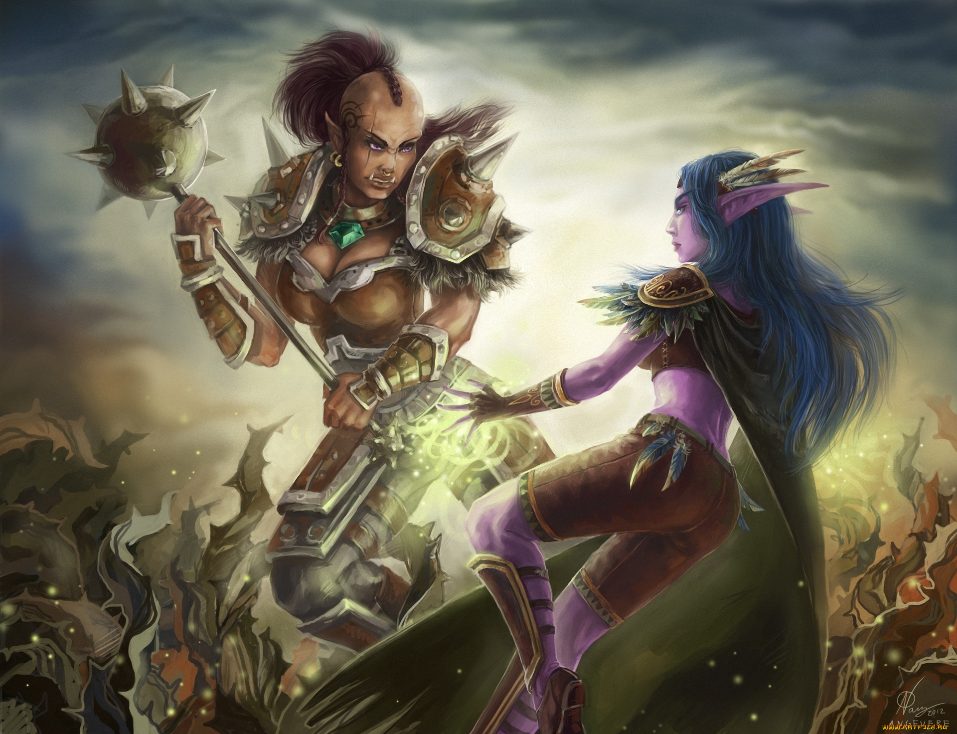 видео, игры, world, of, warcraft, девушки, эльфийка, битва