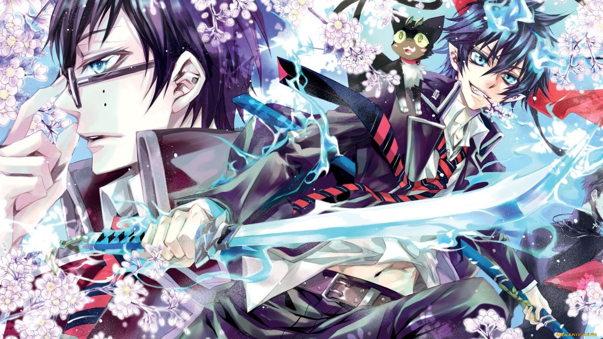 аниме, ao, no, exorcist, юкио, рин